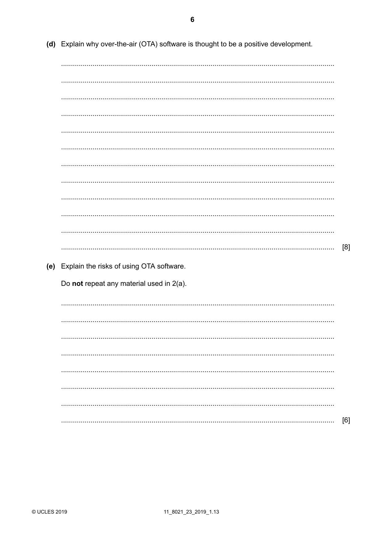 Cambridge A Level English General Paper 8021 2019 Oct/Nov Paper 2 · Variant 3 question paper, page 6 of 8