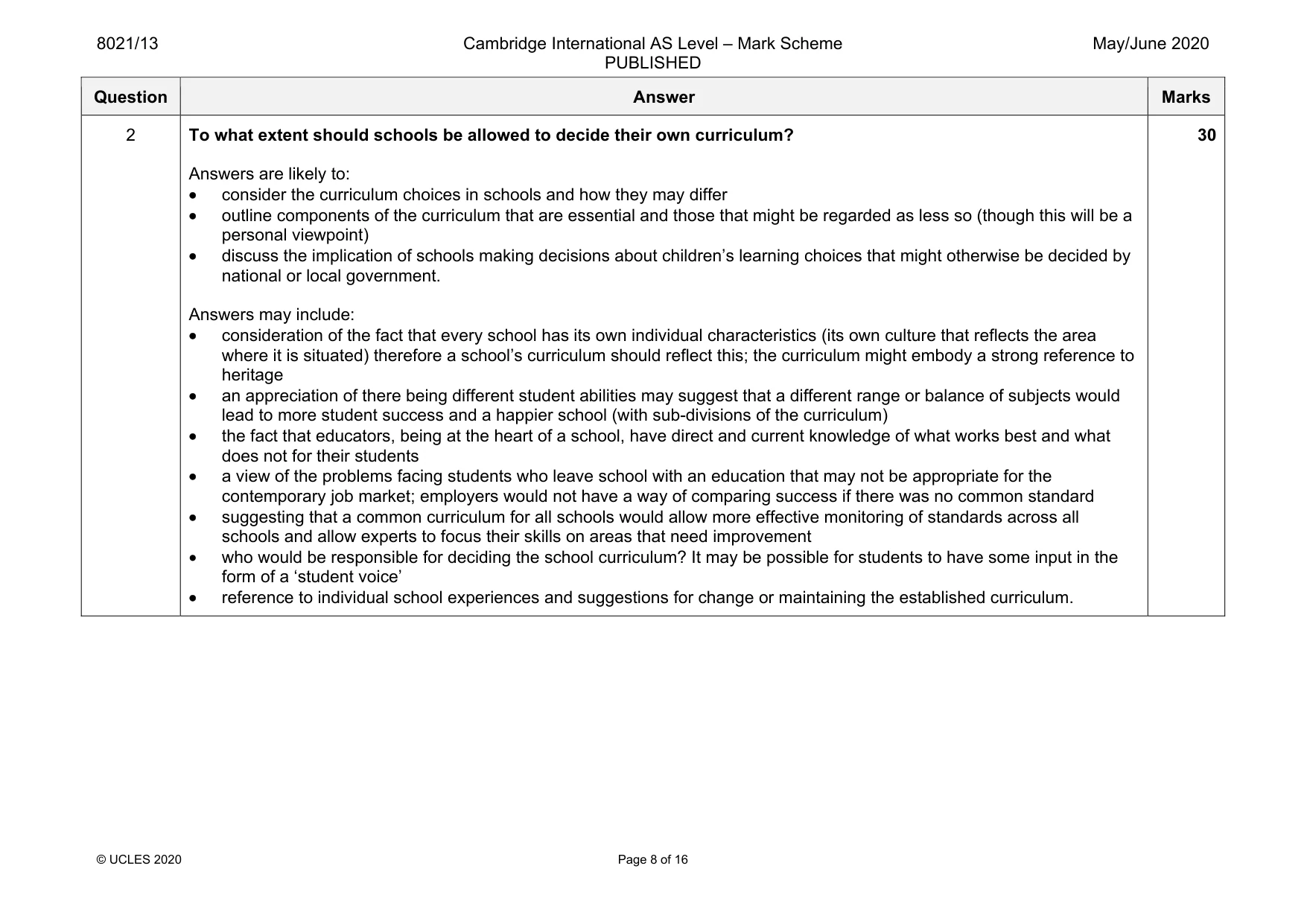 Mark scheme, page 8 of 16