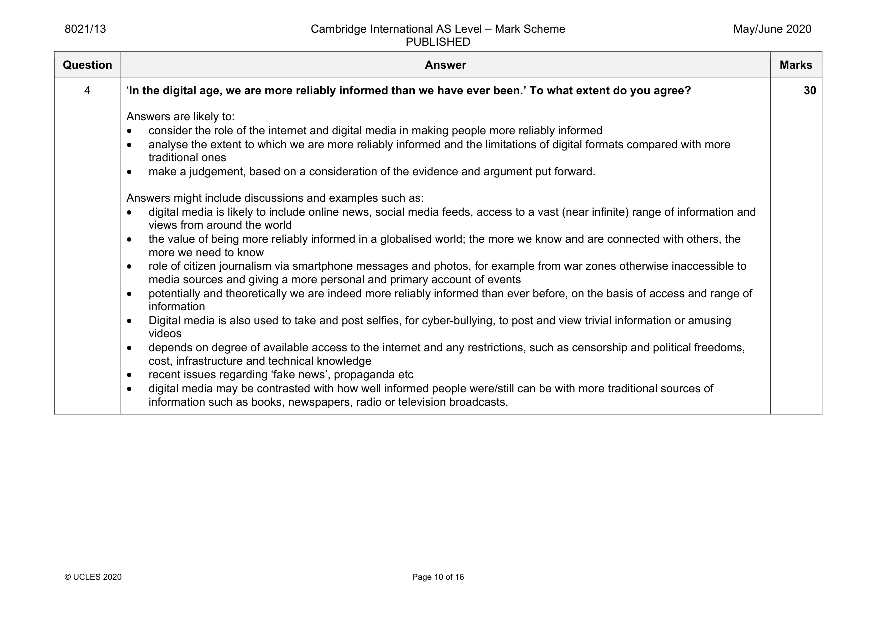 Mark scheme, page 10 of 16