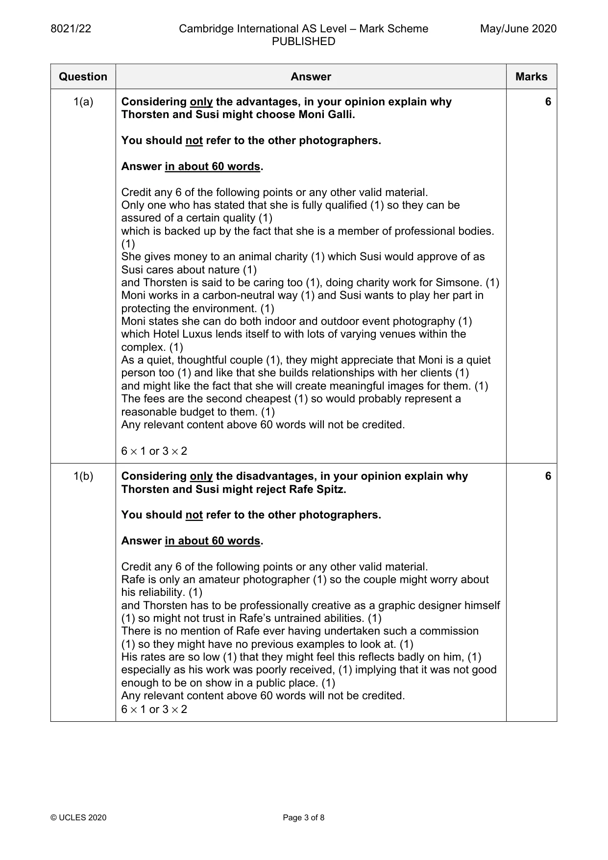 Mark scheme, page 3 of 8