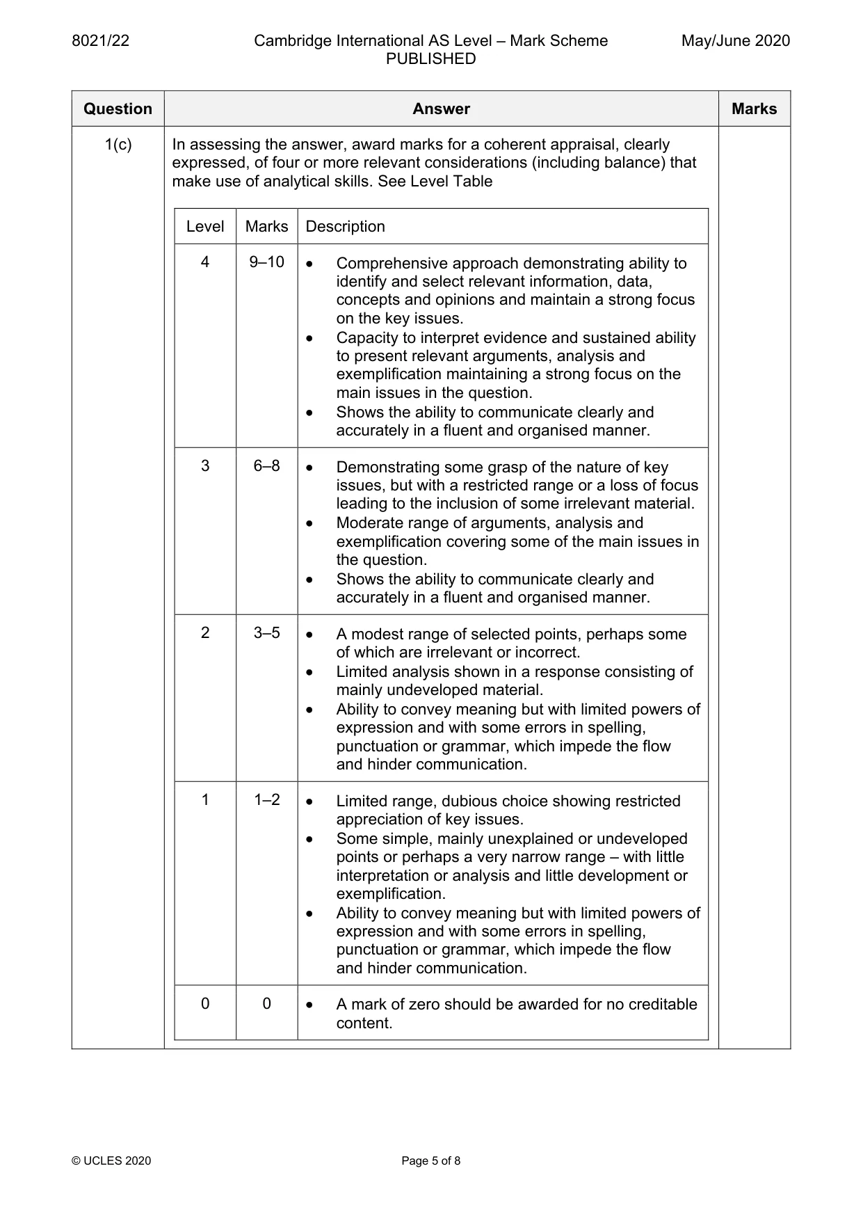 Mark scheme, page 5 of 8