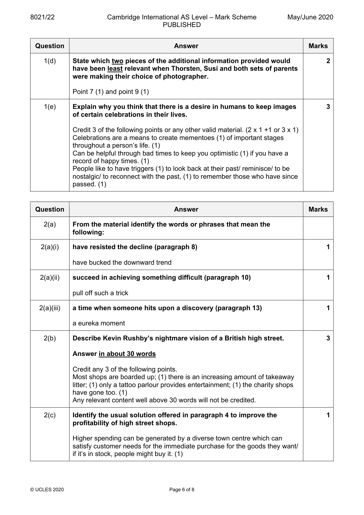 Mark scheme, page 6 of 8