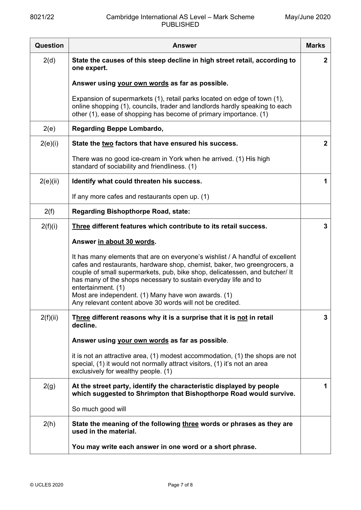 Mark scheme, page 7 of 8