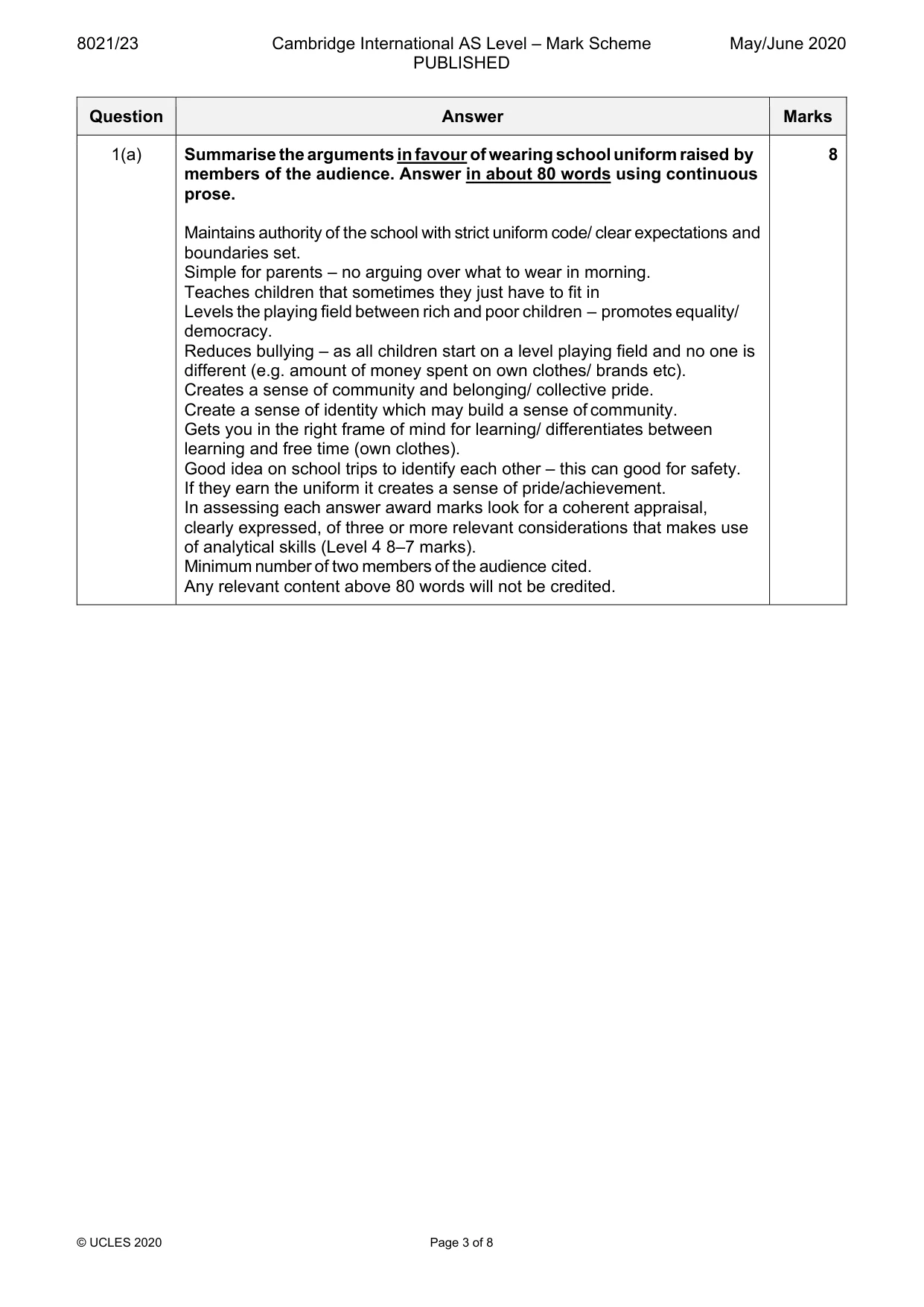Mark scheme, page 3 of 8