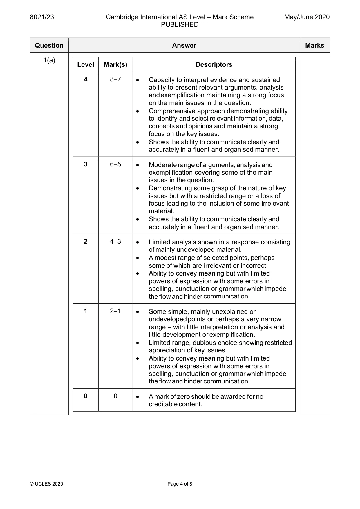 Mark scheme, page 4 of 8