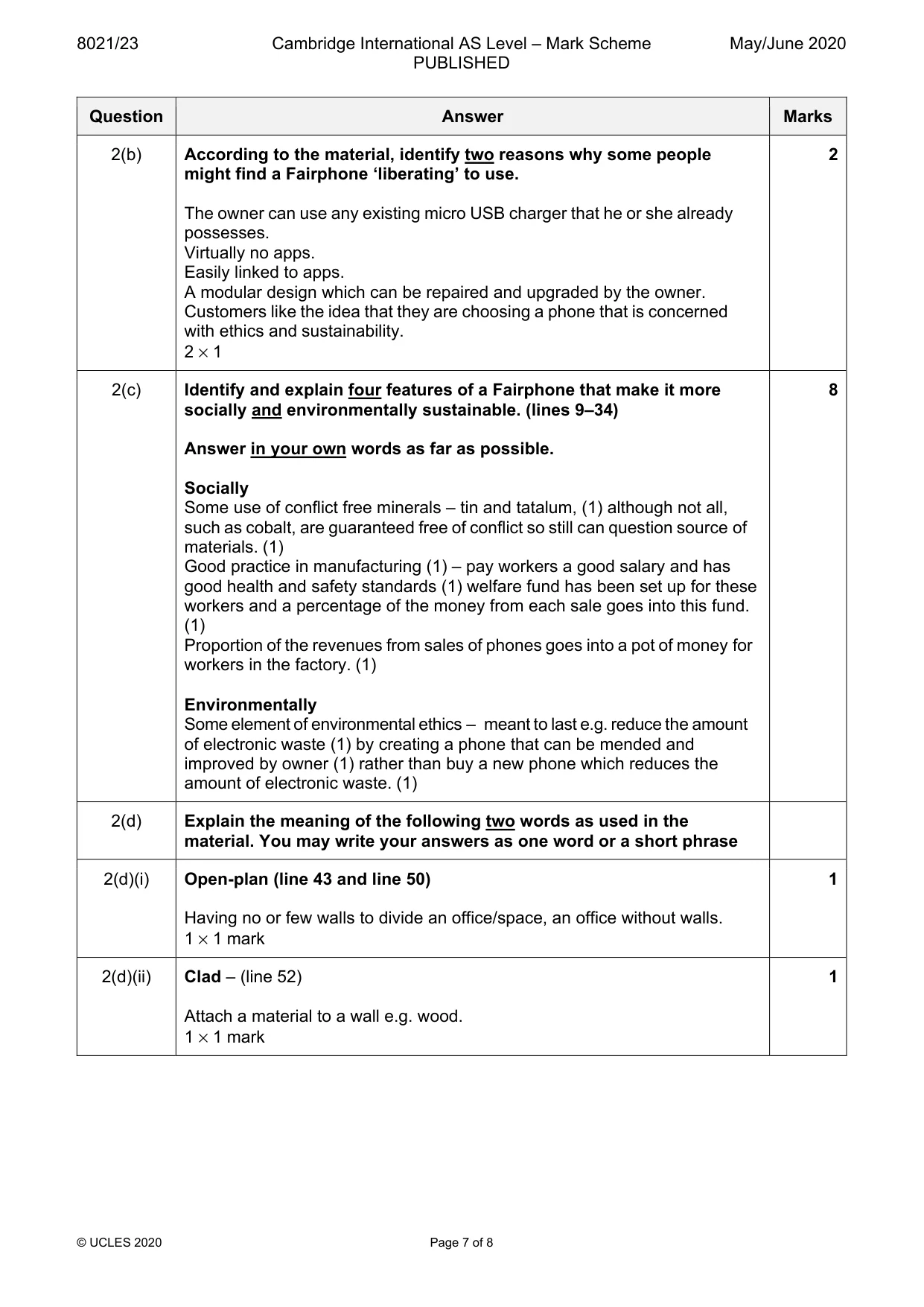 Mark scheme, page 7 of 8