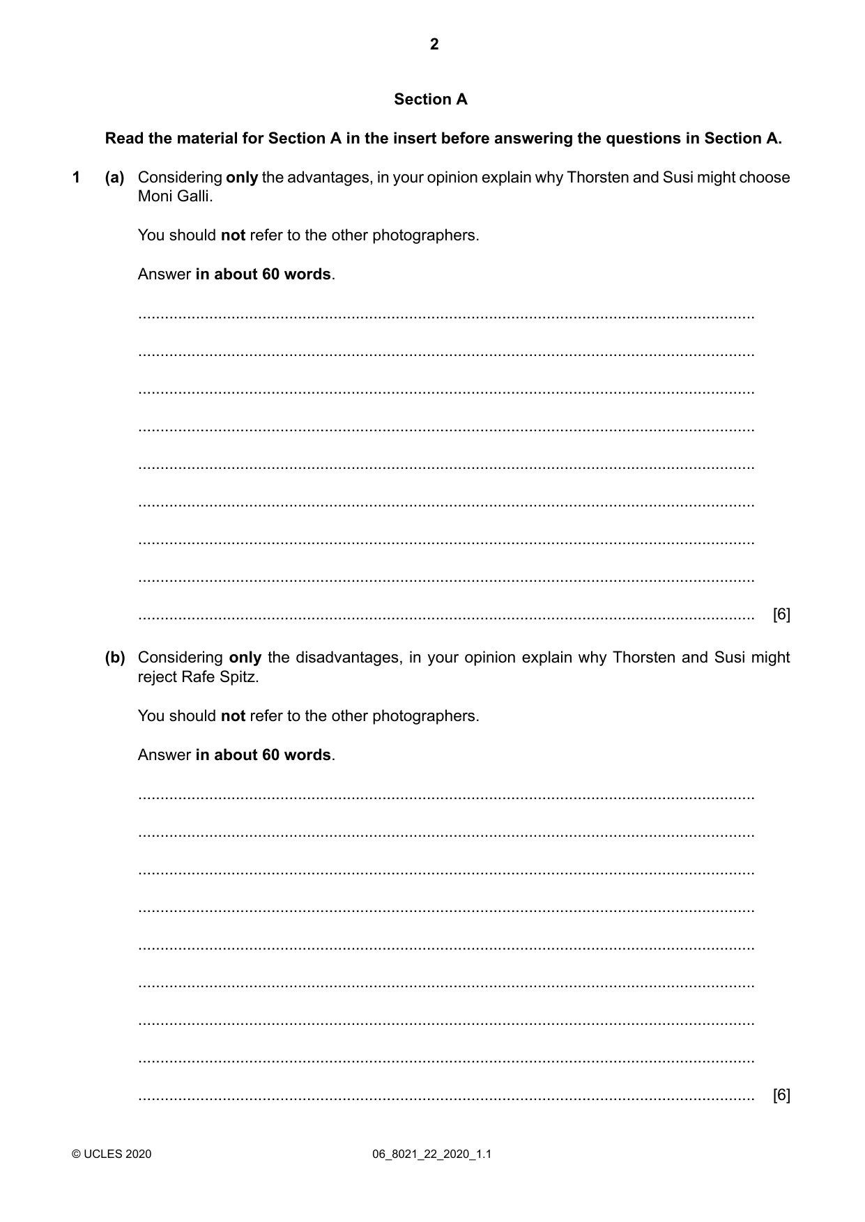 Cambridge A Level English General Paper 8021 2020 May/June Paper 2 · Variant 2 question paper, page 2 of 8