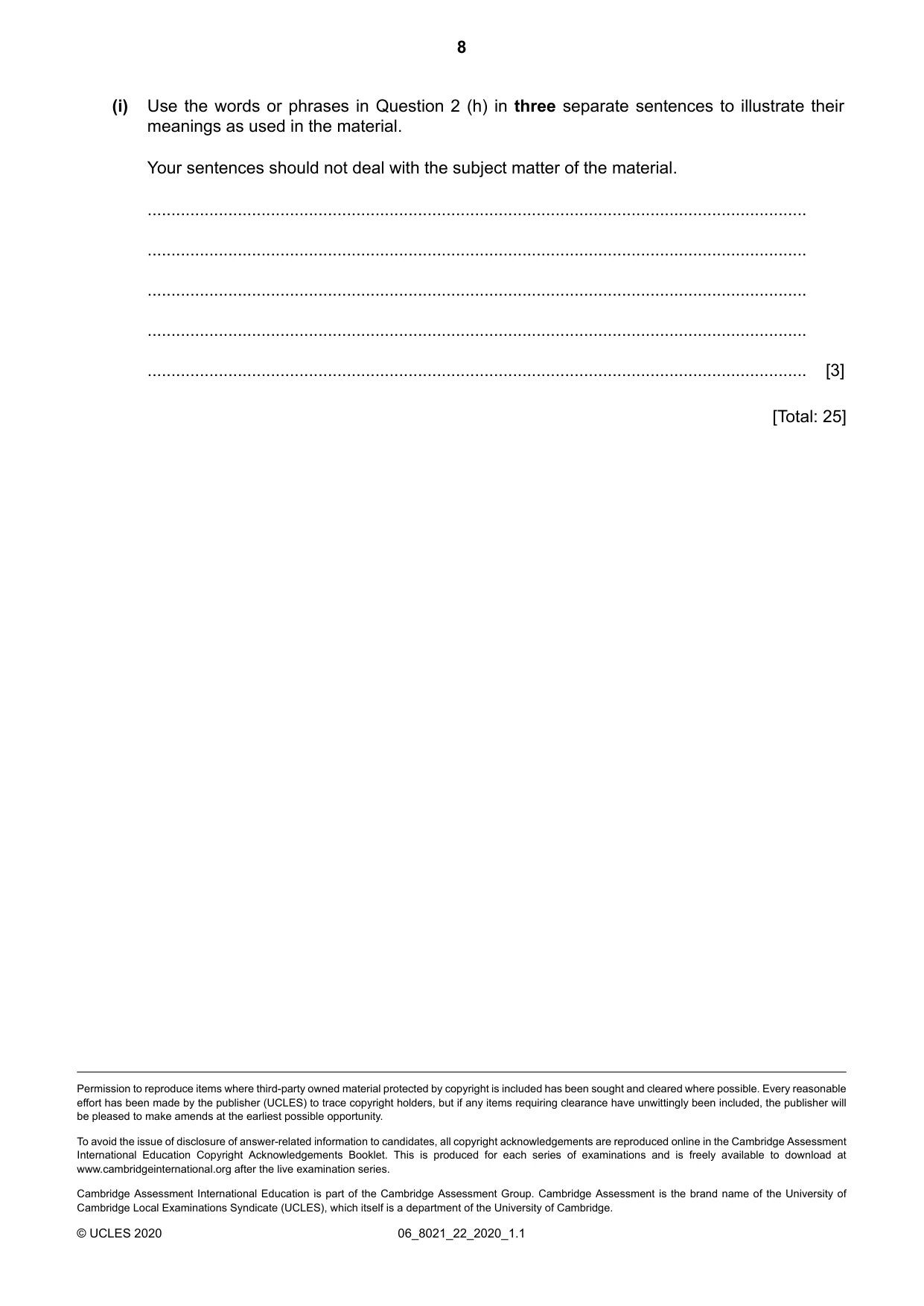 Cambridge A Level English General Paper 8021 2020 May/June Paper 2 · Variant 2 question paper, page 8 of 8