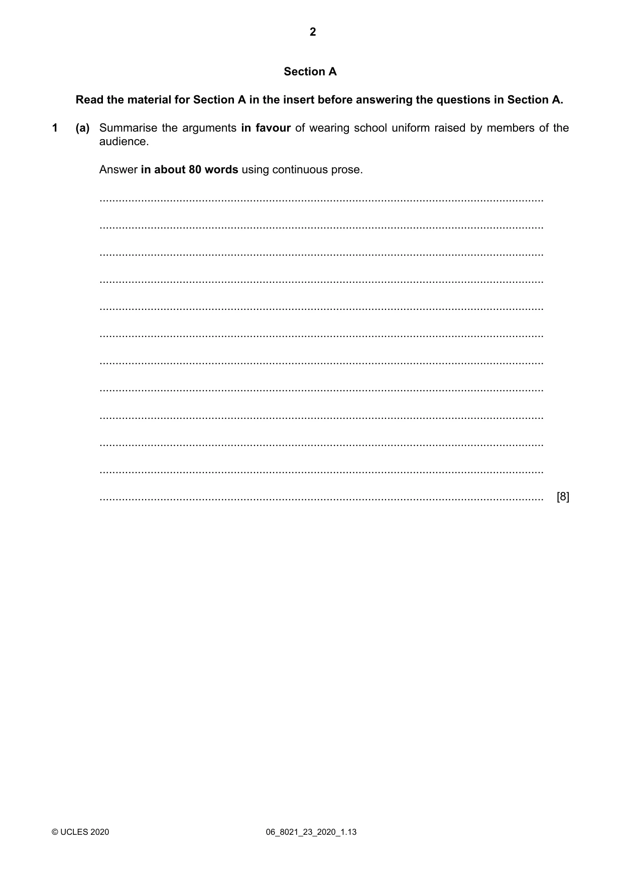 Cambridge A Level English General Paper 8021 2020 May/June Paper 2 · Variant 3 question paper, page 2 of 8