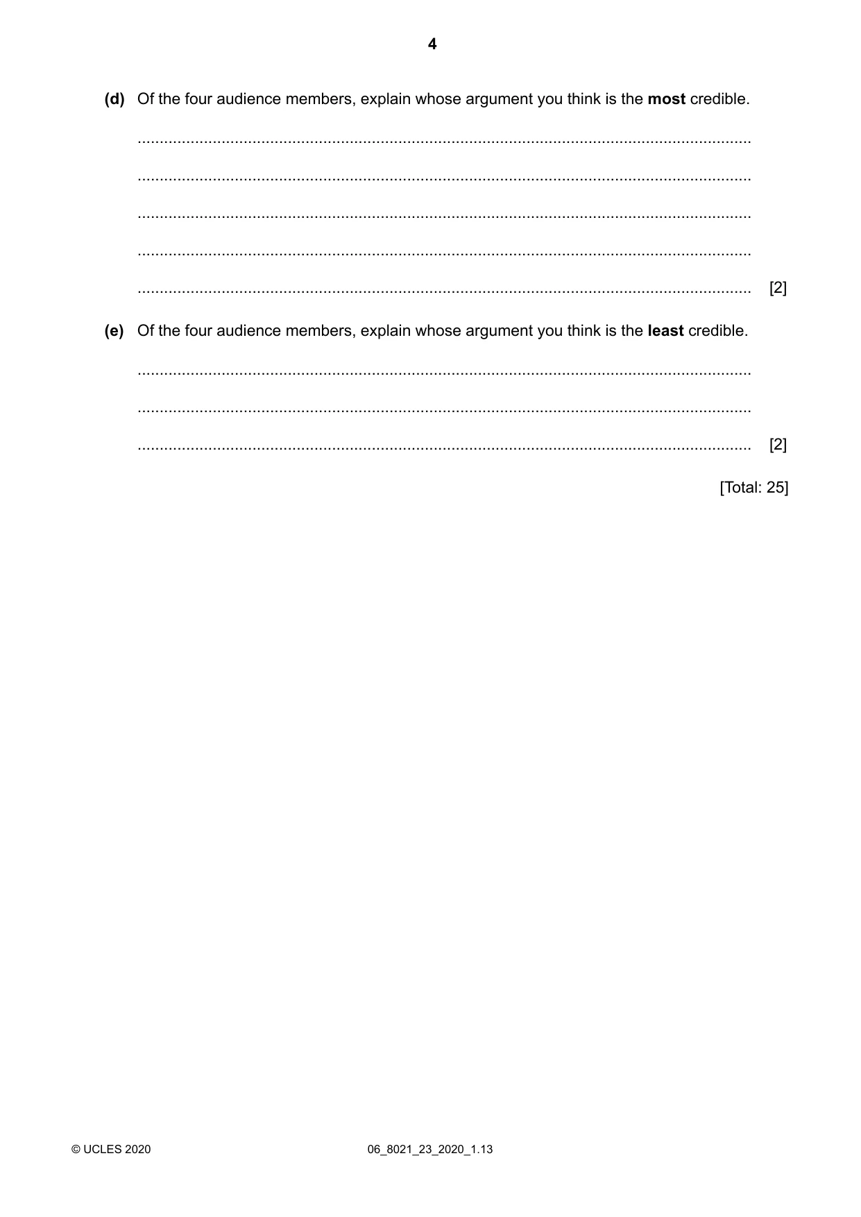 Cambridge A Level English General Paper 8021 2020 May/June Paper 2 · Variant 3 question paper, page 4 of 8