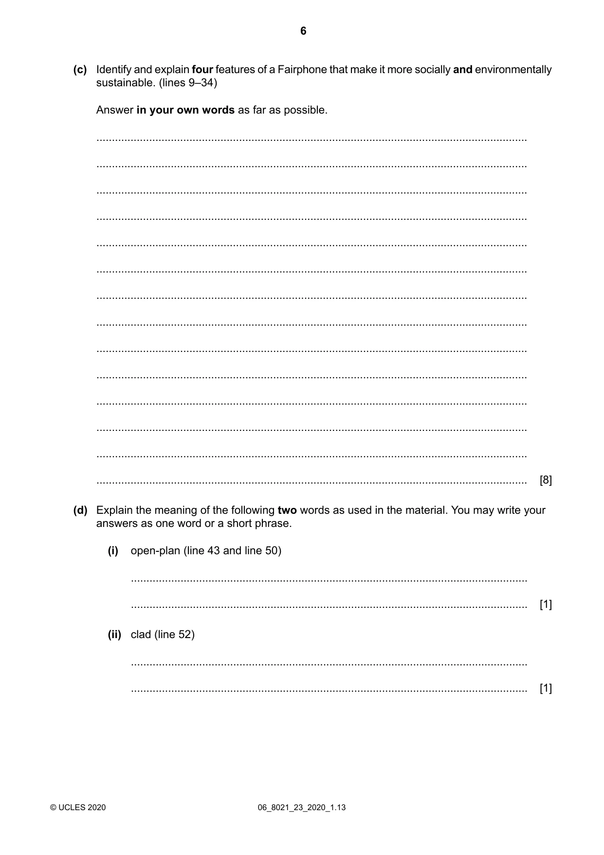 Cambridge A Level English General Paper 8021 2020 May/June Paper 2 · Variant 3 question paper, page 6 of 8