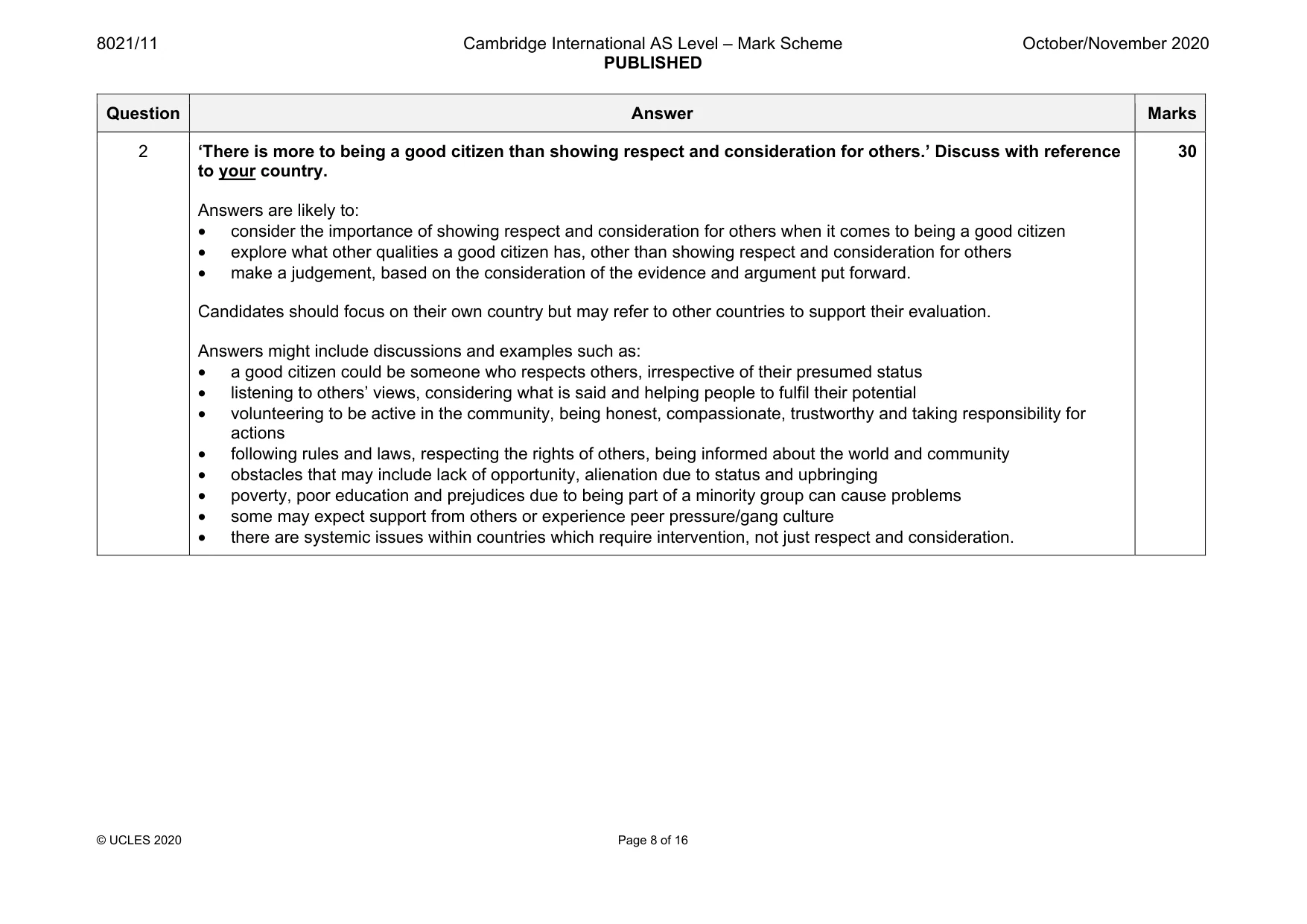 Mark scheme, page 8 of 16