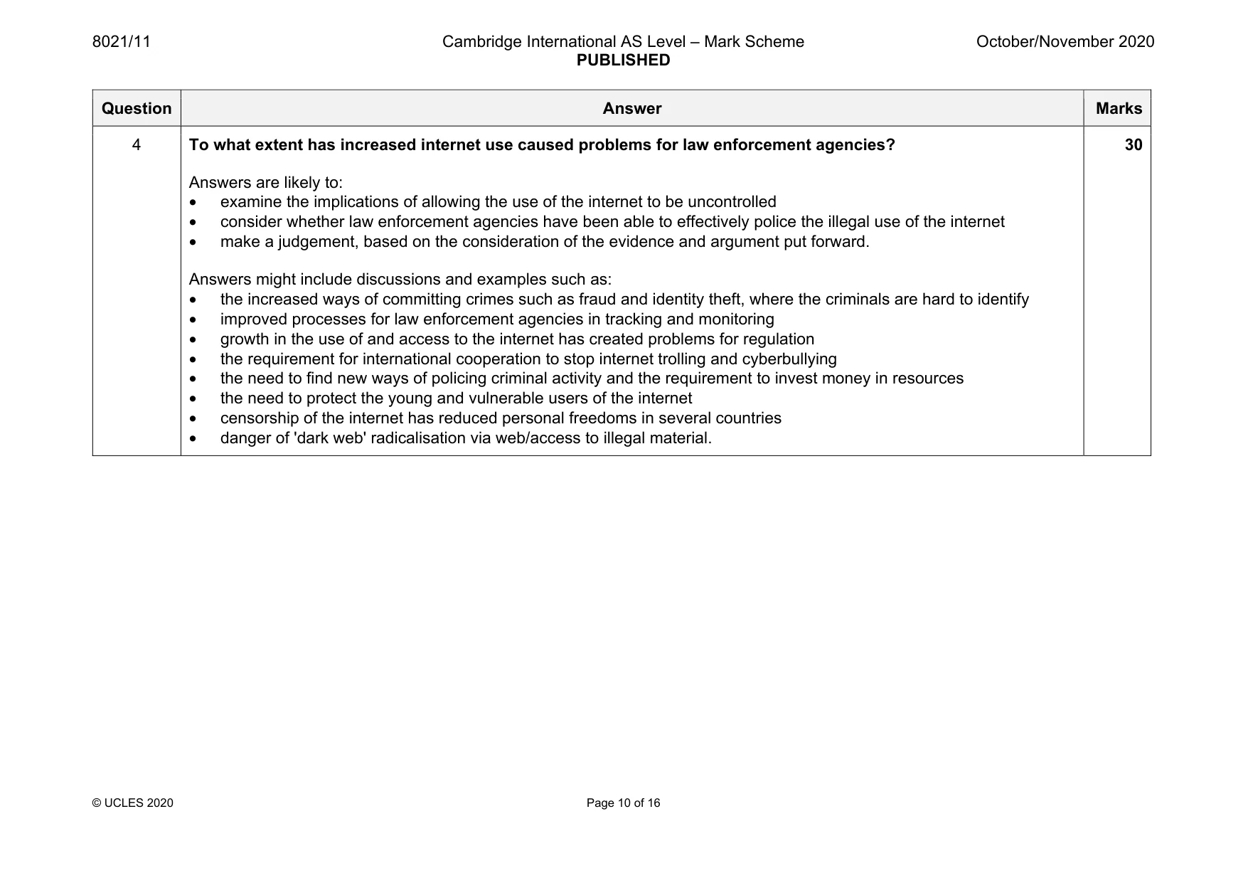 Mark scheme, page 10 of 16