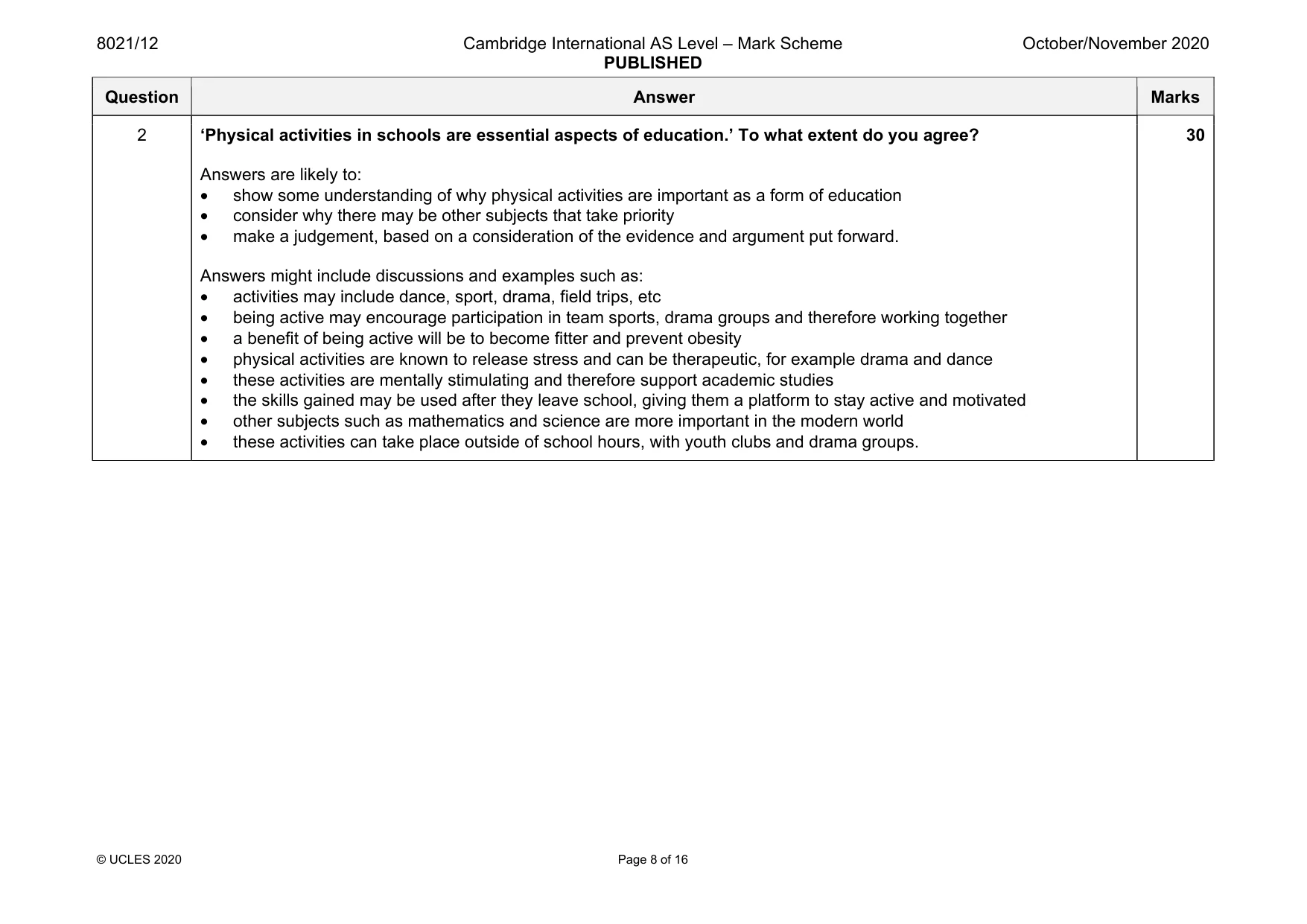 Mark scheme, page 8 of 16
