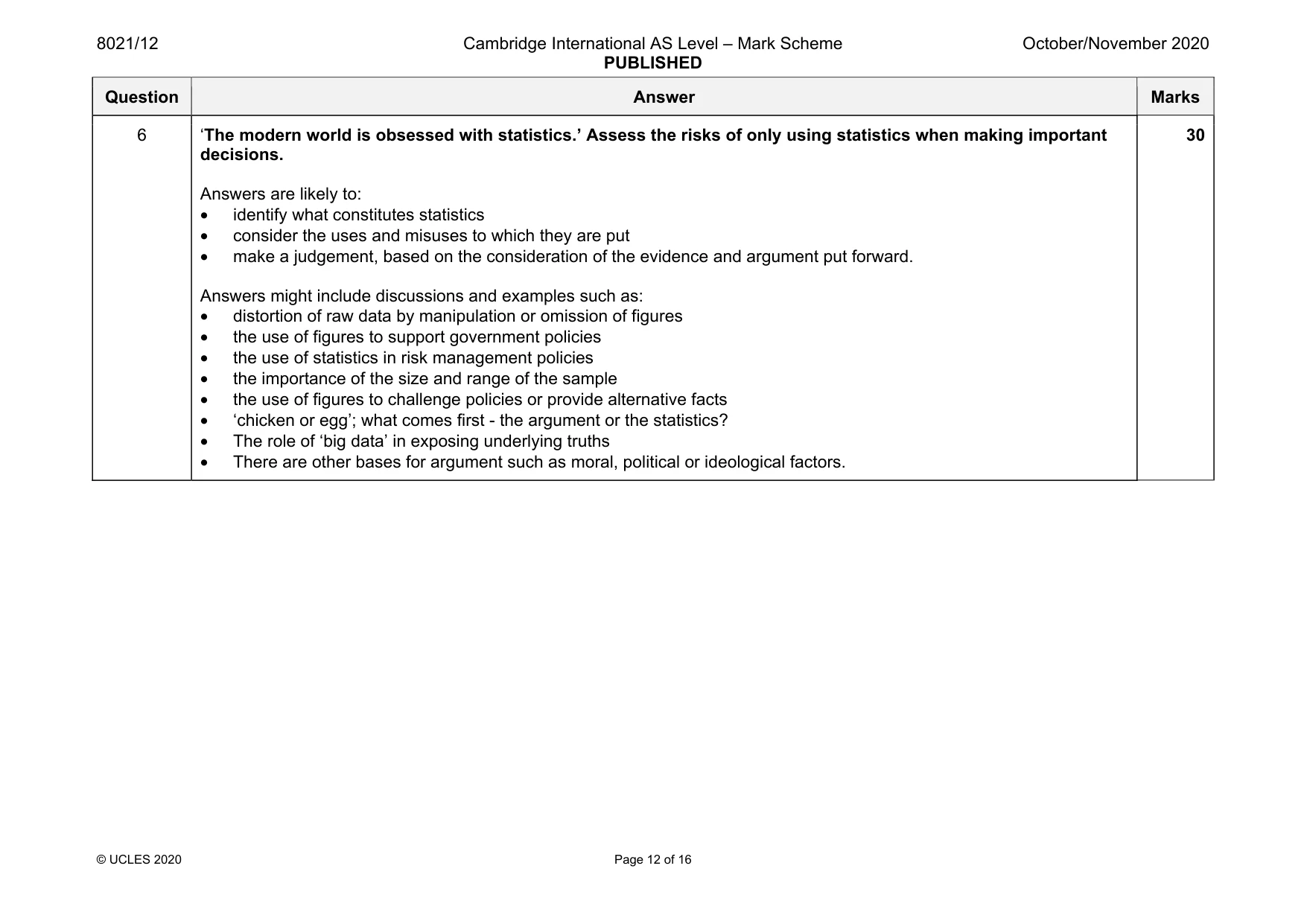 Mark scheme, page 12 of 16