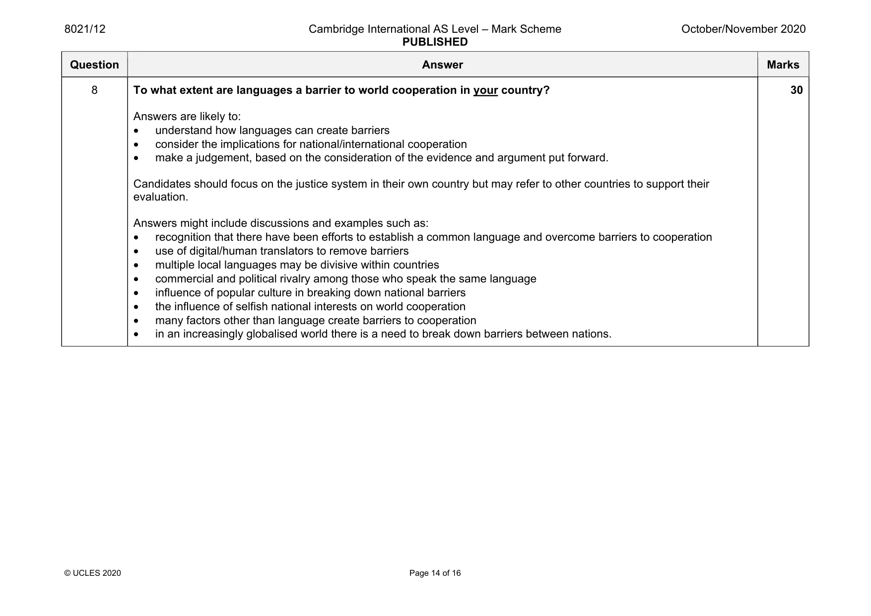 Mark scheme, page 14 of 16