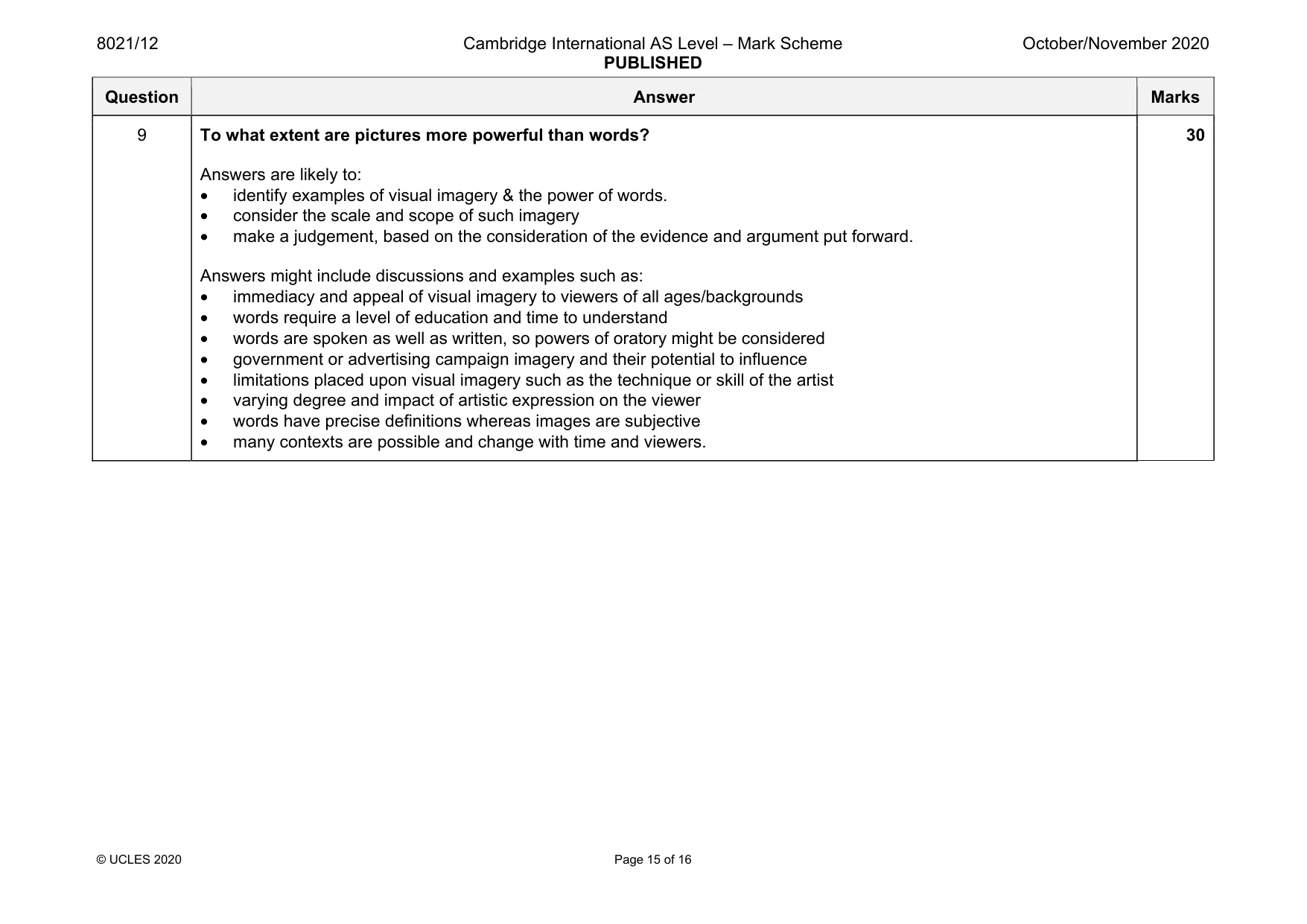Mark scheme, page 15 of 16