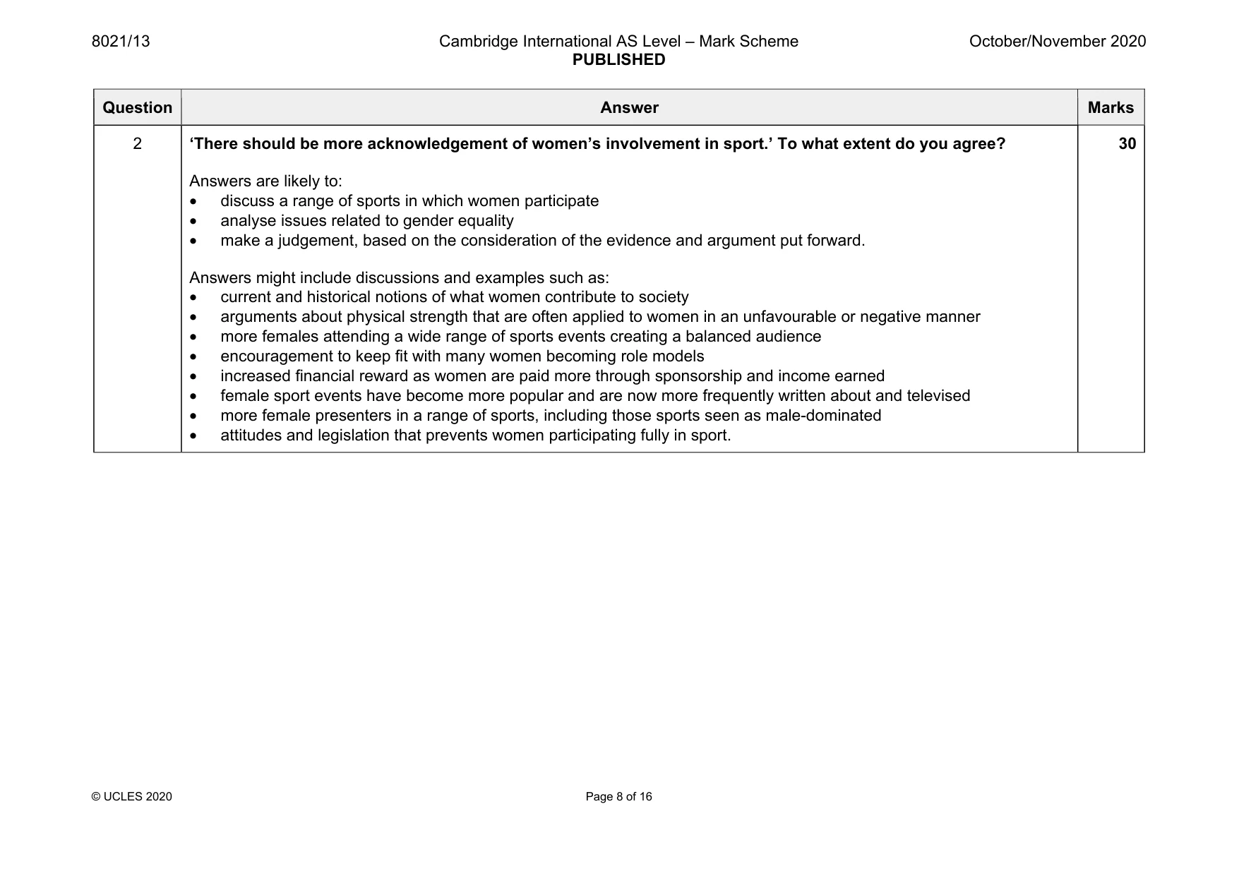 Mark scheme, page 8 of 16