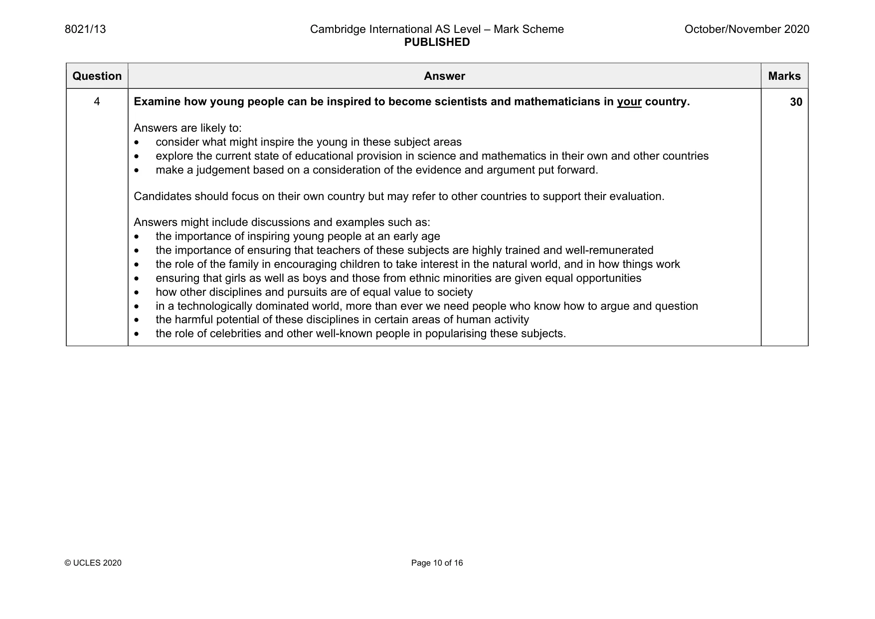 Mark scheme, page 10 of 16