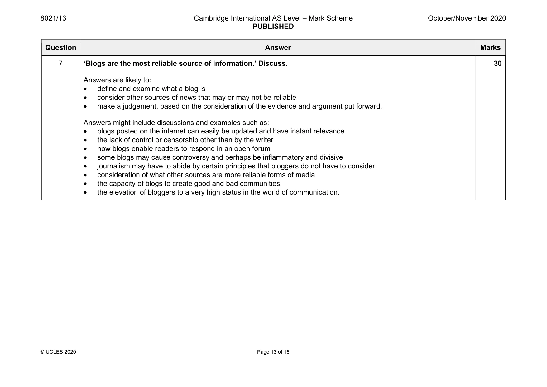 Mark scheme, page 13 of 16