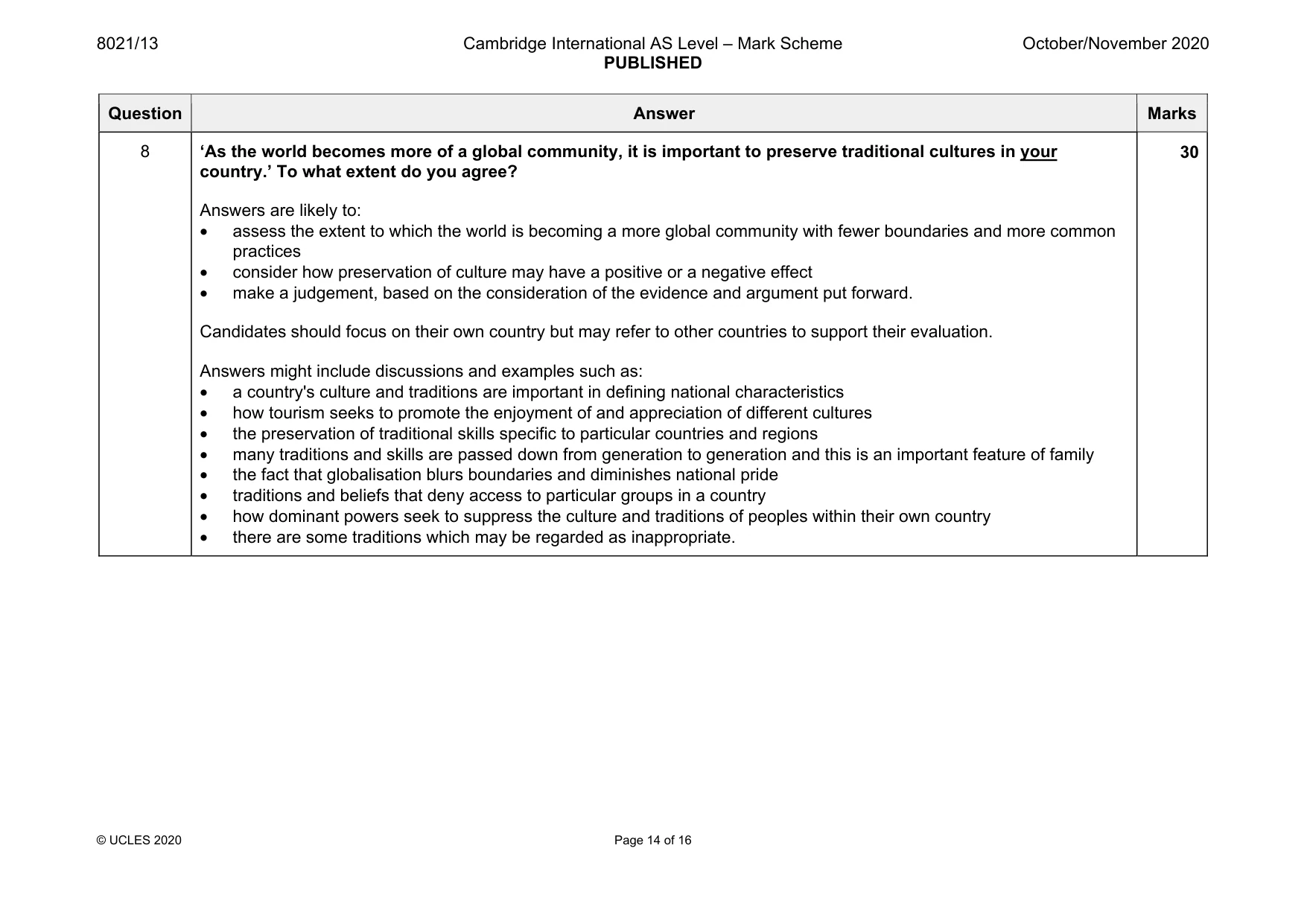 Mark scheme, page 14 of 16