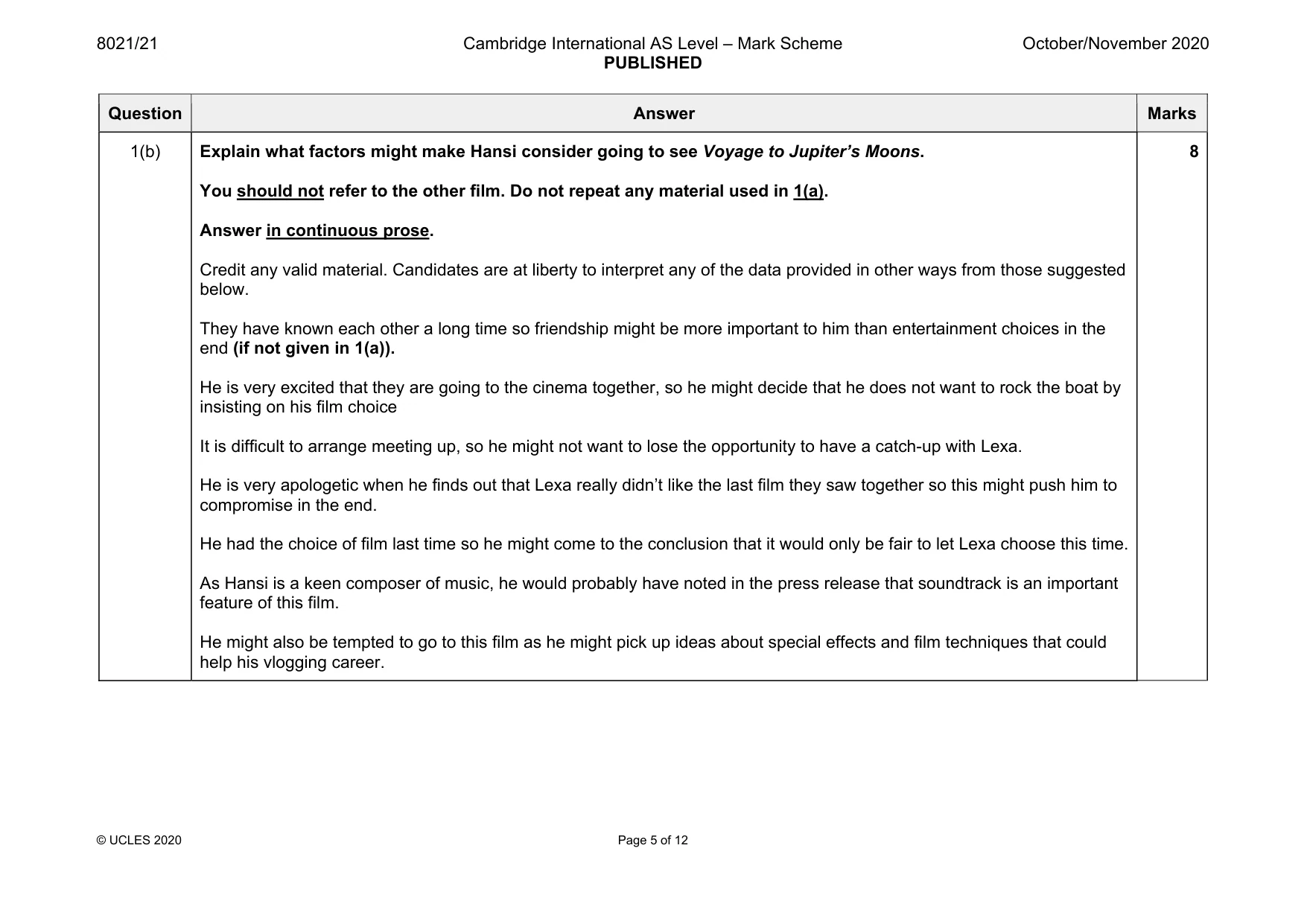 Mark scheme, page 5 of 12