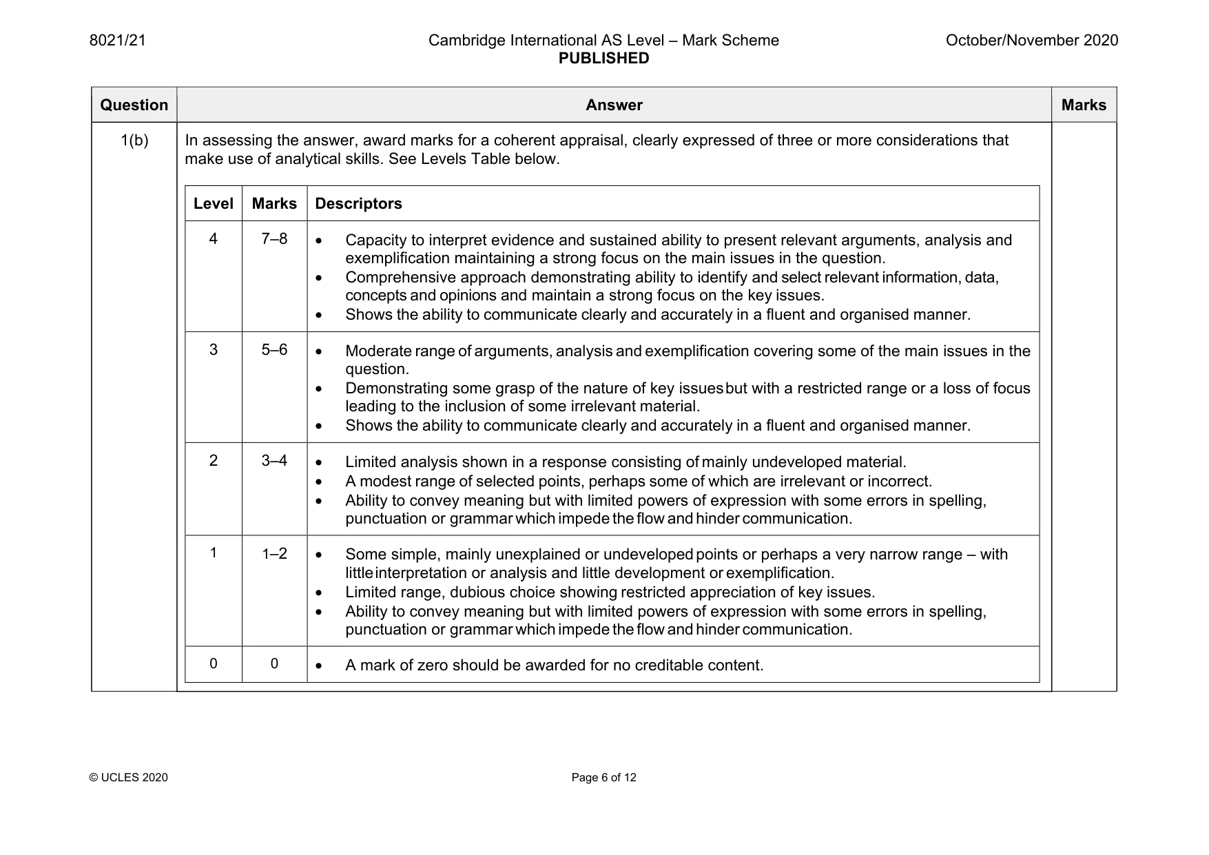 Mark scheme, page 6 of 12