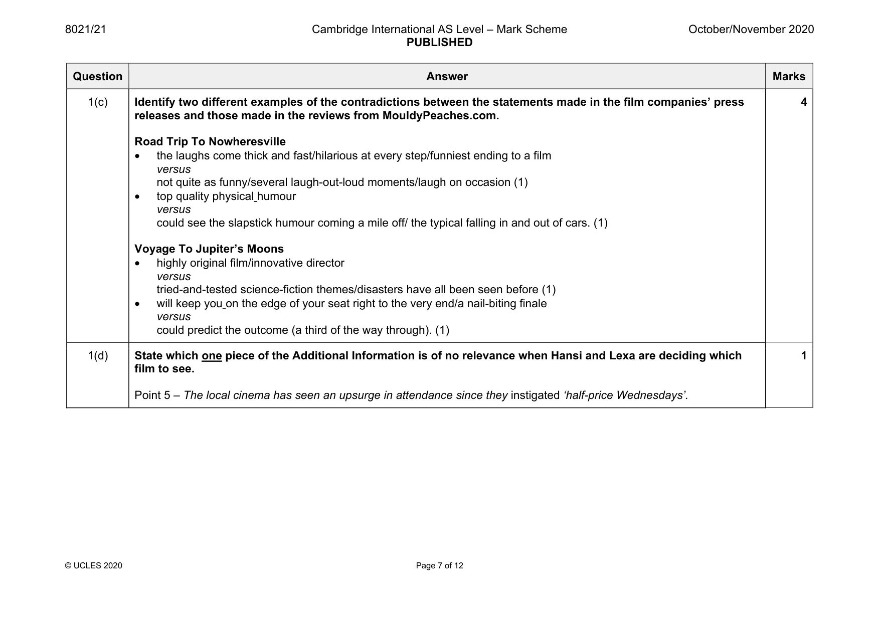 Mark scheme, page 7 of 12