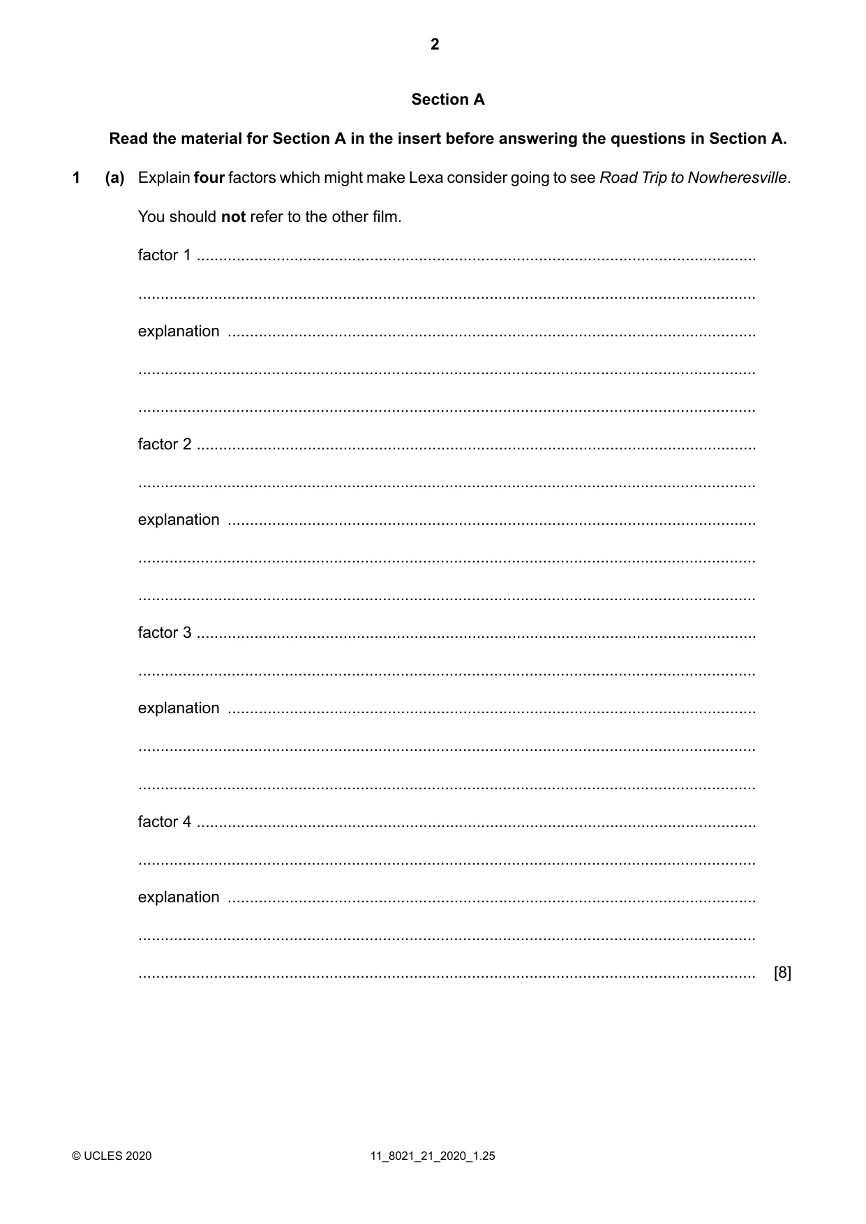 Cambridge A Level English General Paper 8021 2020 Oct/Nov Paper 2 · Variant 1 question paper, page 2 of 8