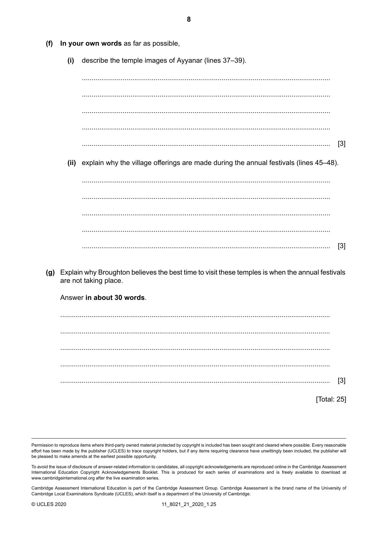 Cambridge A Level English General Paper 8021 2020 Oct/Nov Paper 2 · Variant 1 question paper, page 8 of 8