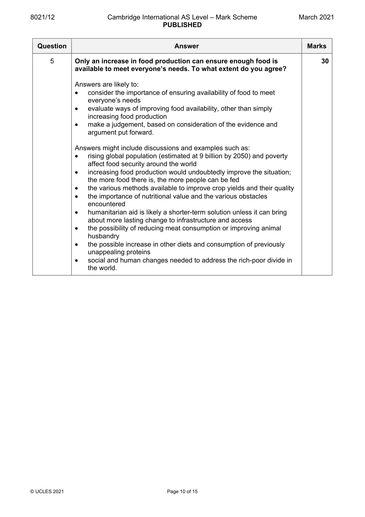 Mark scheme, page 10 of 15