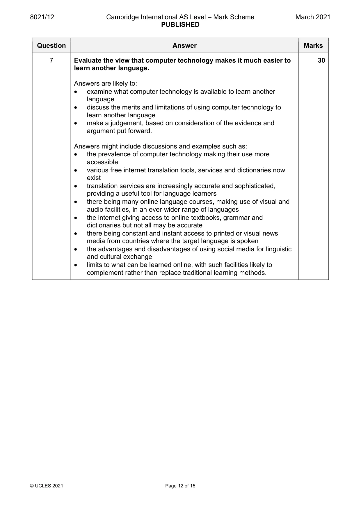 Mark scheme, page 12 of 15
