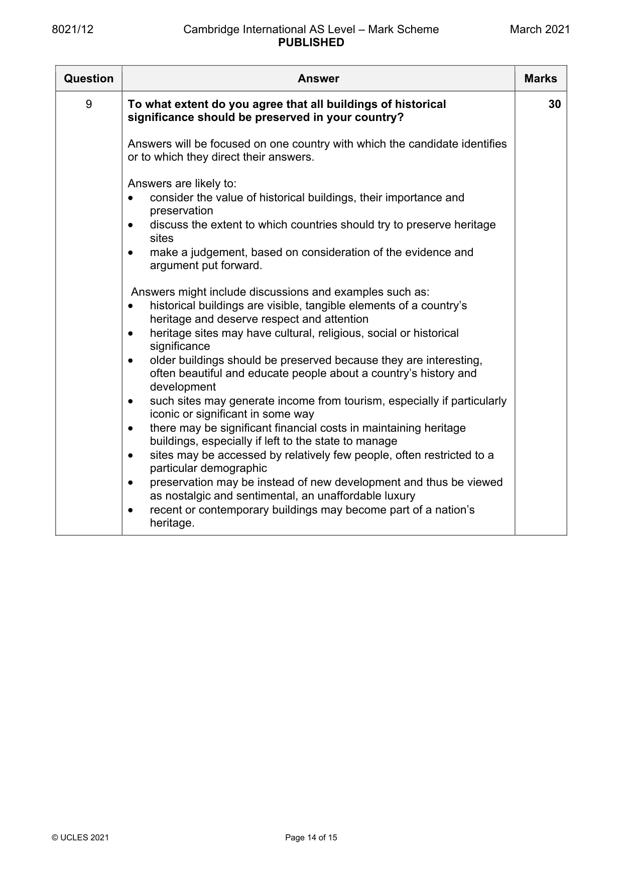 Mark scheme, page 14 of 15