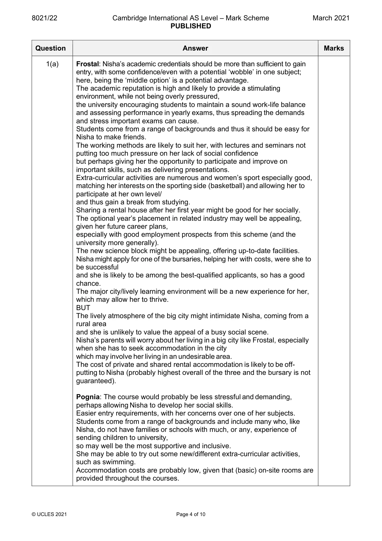 Mark scheme, page 4 of 10