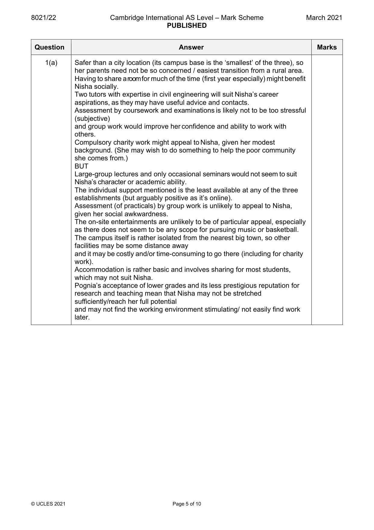 Mark scheme, page 5 of 10