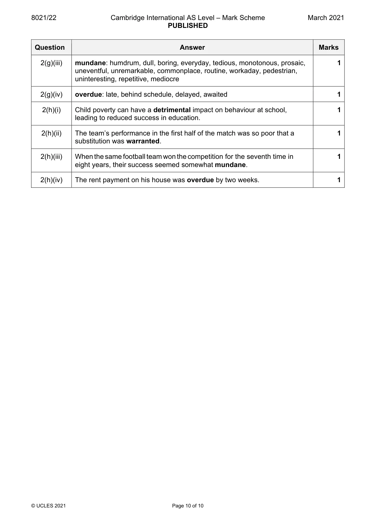 Mark scheme, page 10 of 10