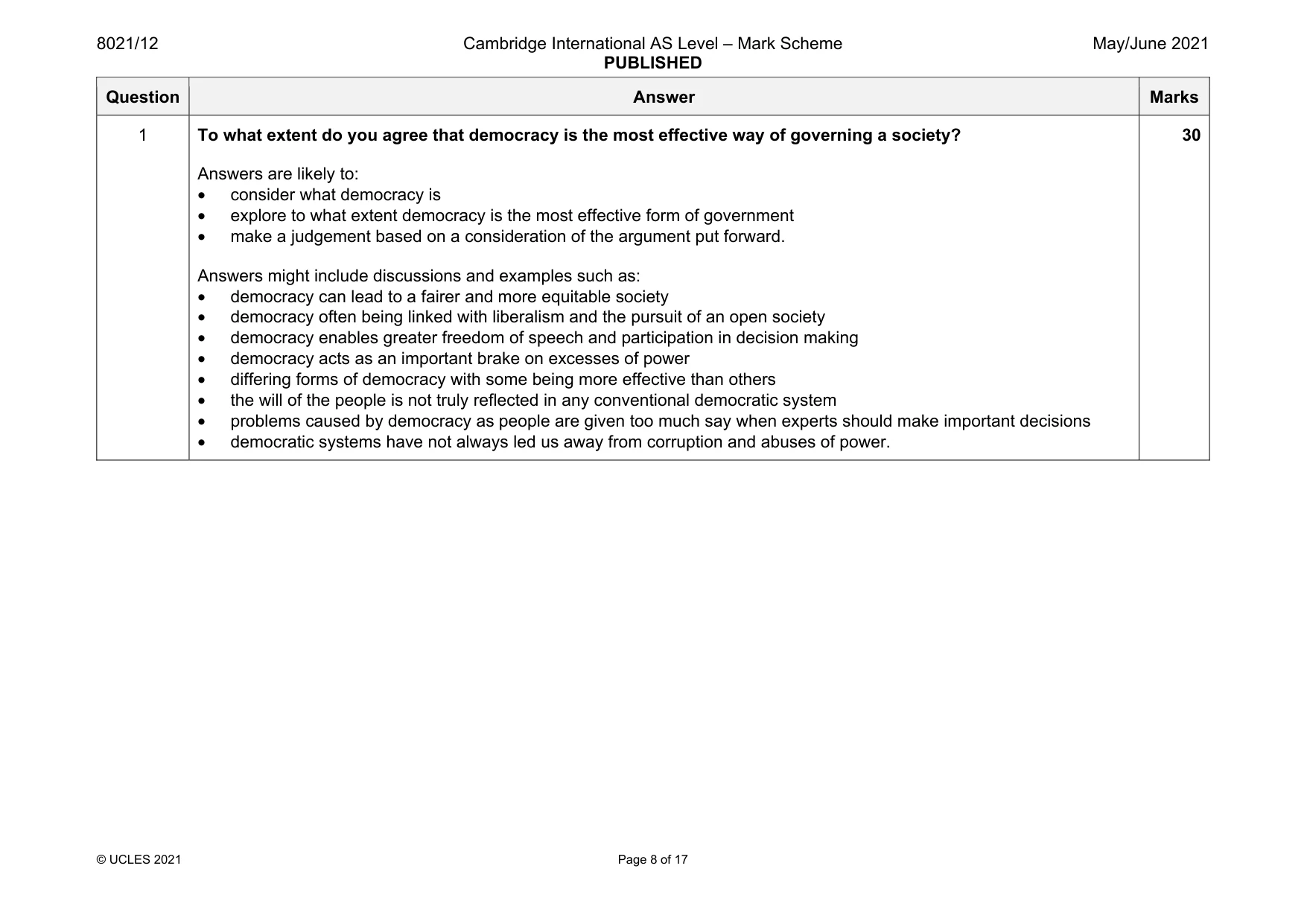 Mark scheme, page 8 of 17