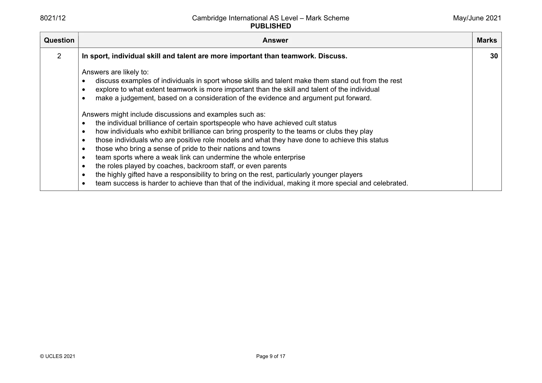 Mark scheme, page 9 of 17