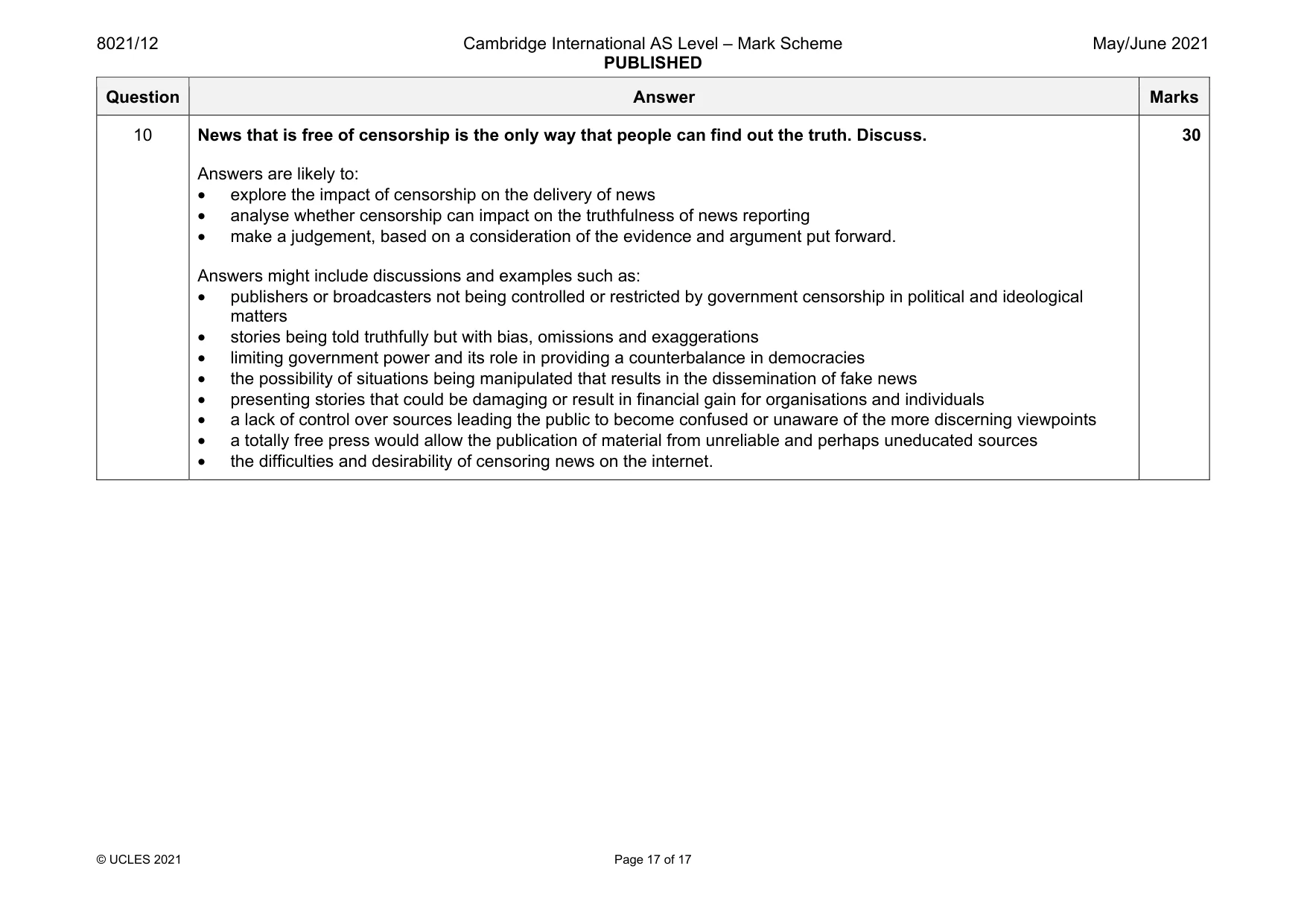 Mark scheme, page 17 of 17