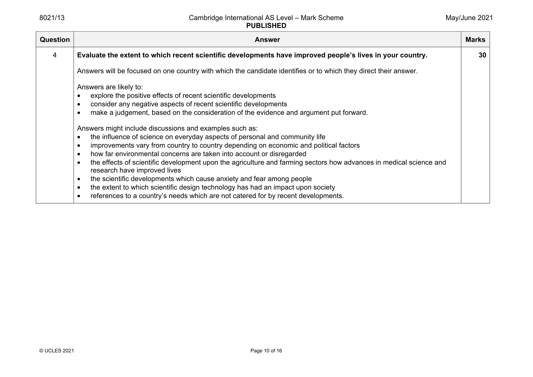 Mark scheme, page 10 of 16