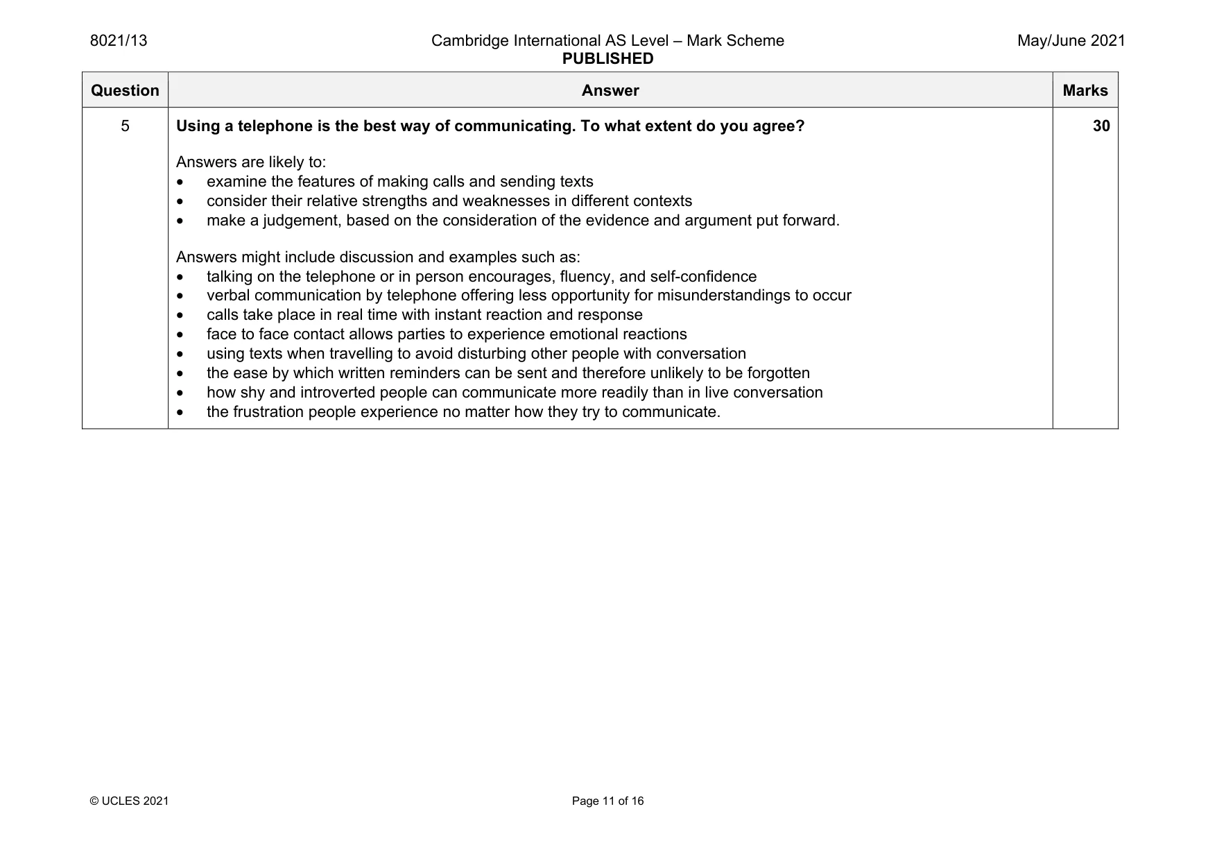 Mark scheme, page 11 of 16