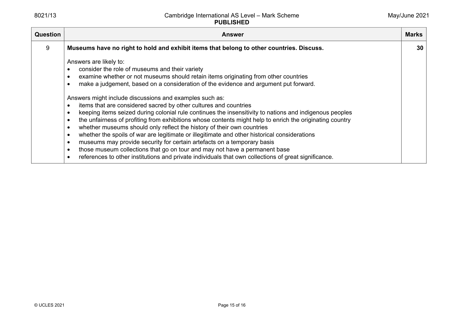 Mark scheme, page 15 of 16