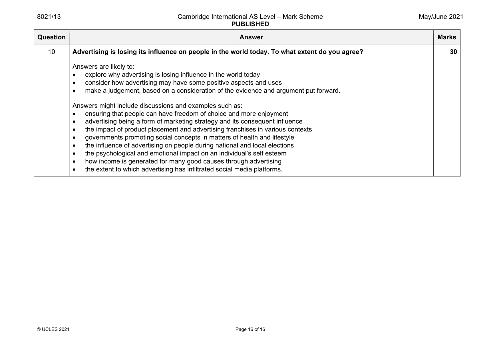 Mark scheme, page 16 of 16