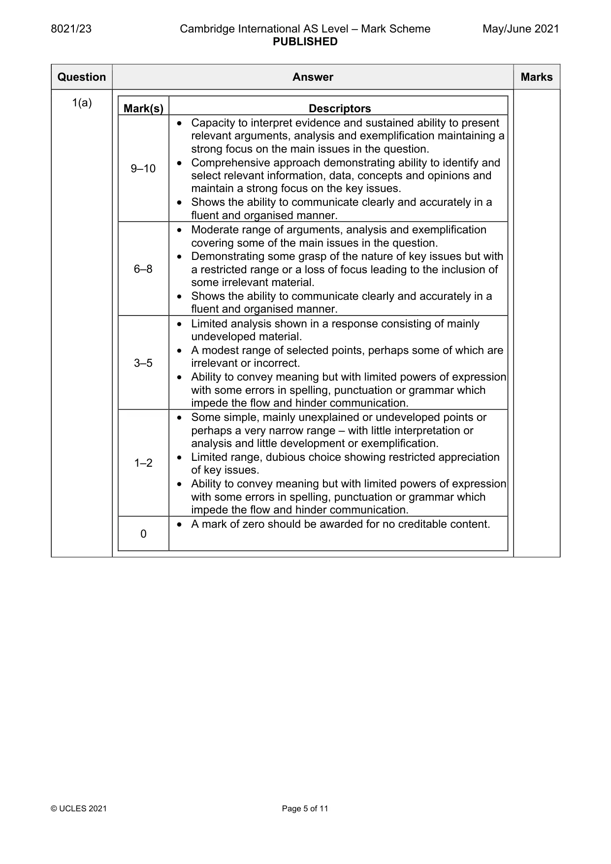 Mark scheme, page 5 of 11