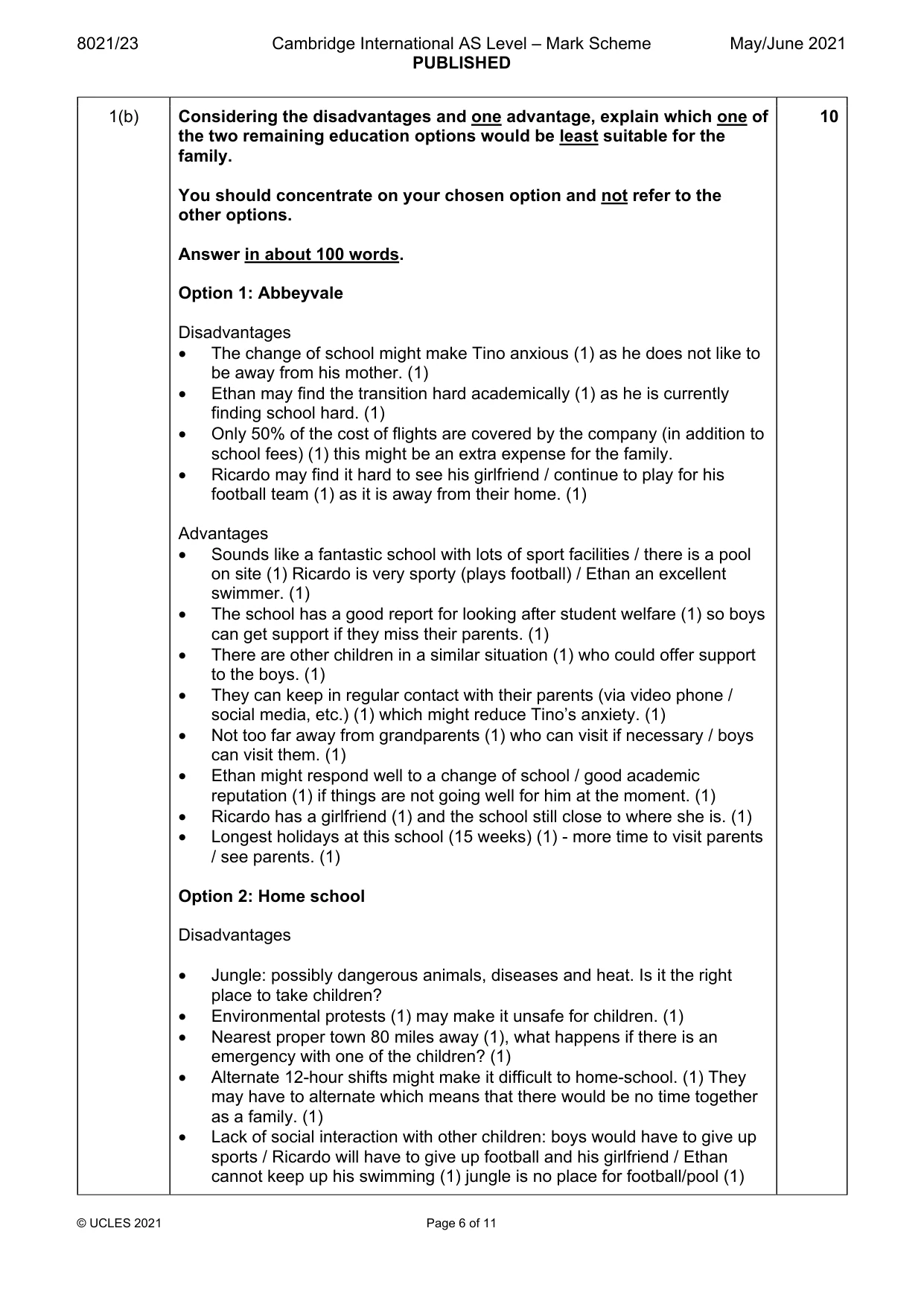 Mark scheme, page 6 of 11
