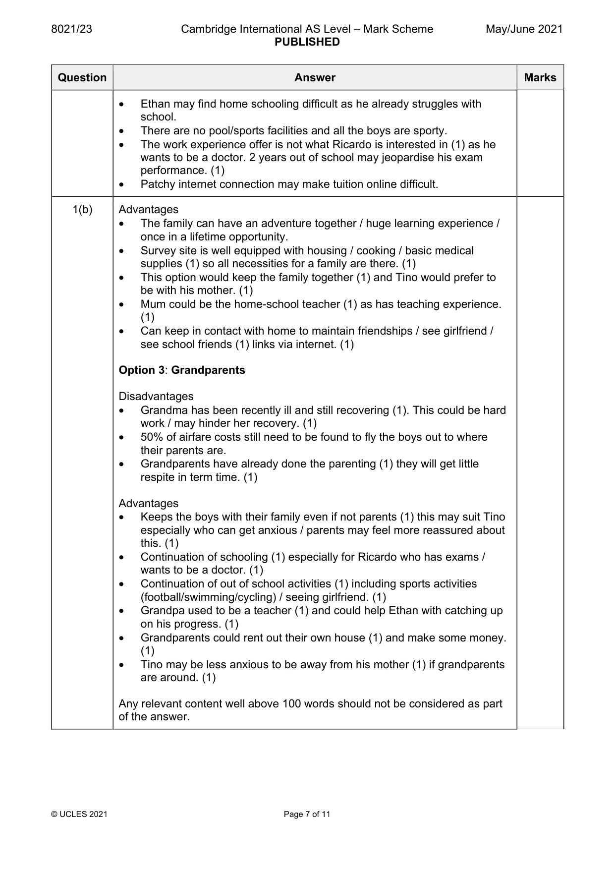 Mark scheme, page 7 of 11