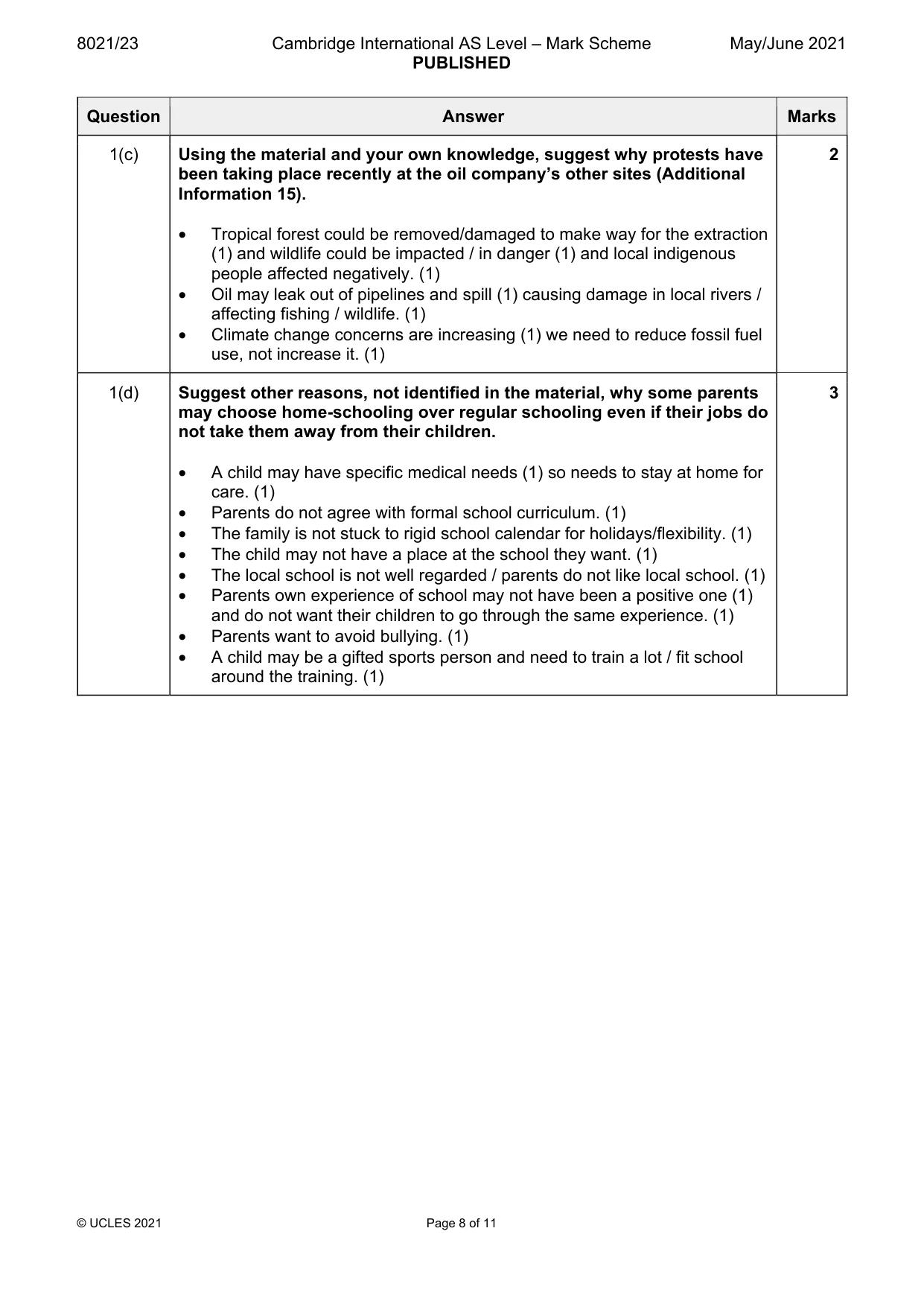 Mark scheme, page 8 of 11