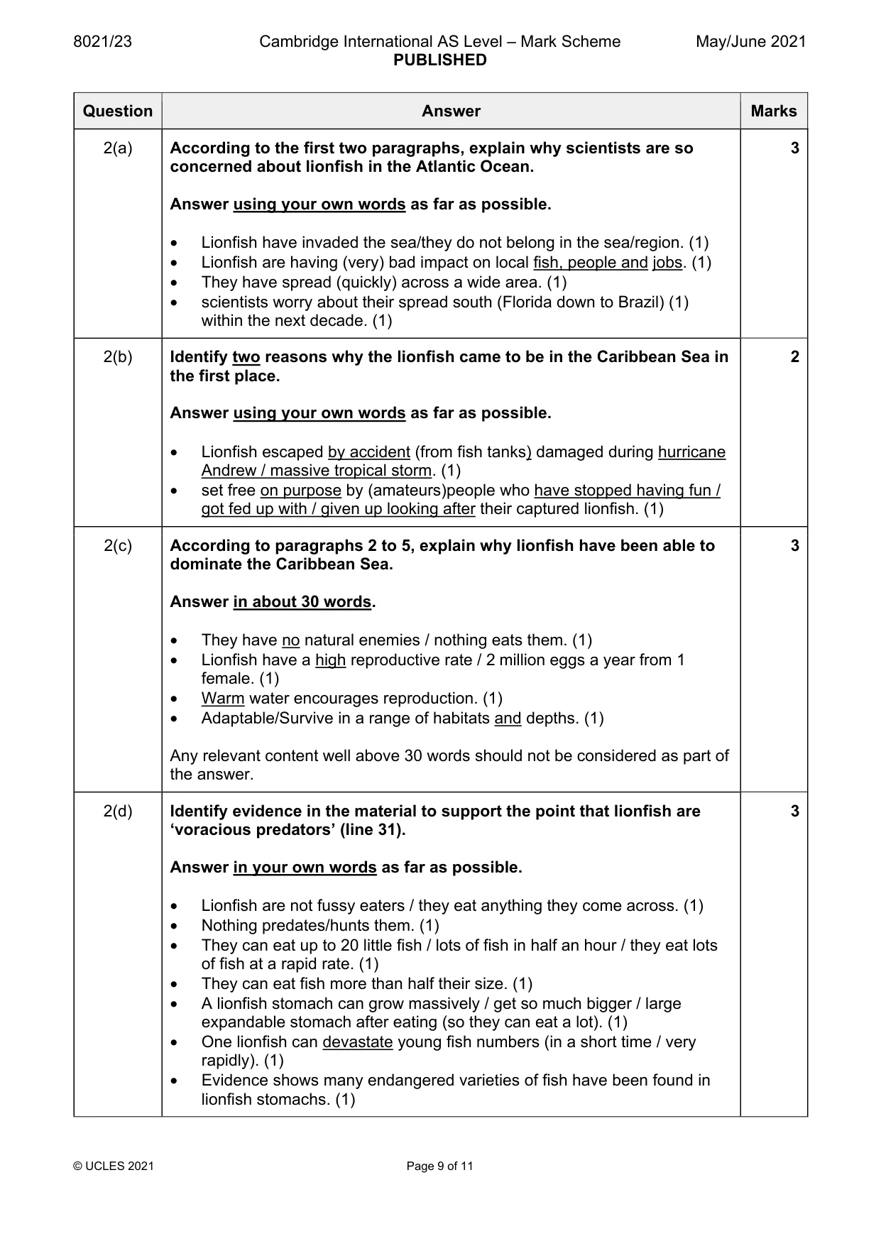 Mark scheme, page 9 of 11