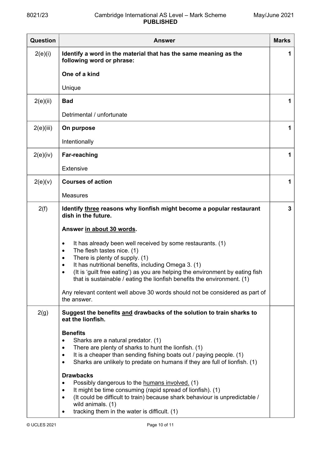 Mark scheme, page 10 of 11
