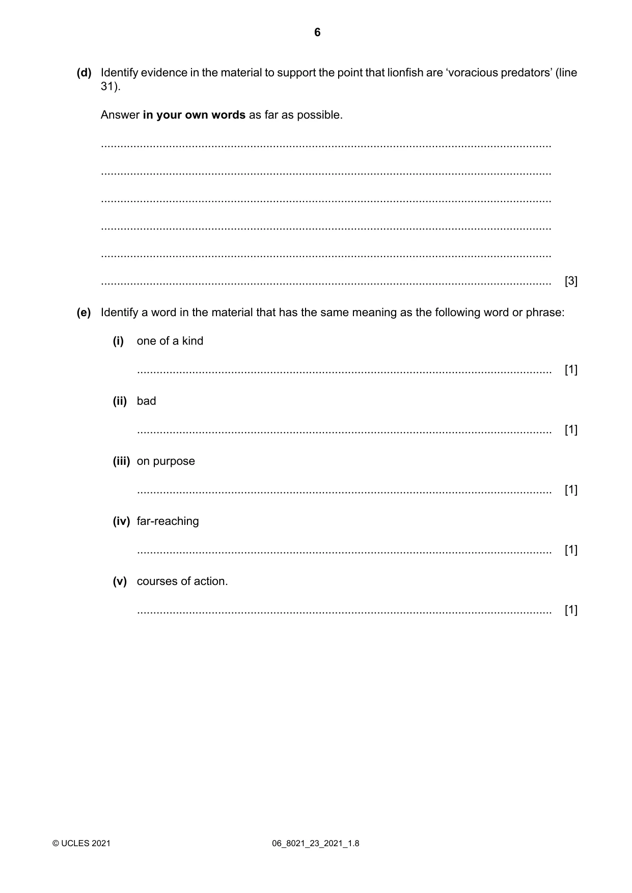Cambridge A Level English General Paper 8021 2021 May/June Paper 2 · Variant 3 question paper, page 6 of 8